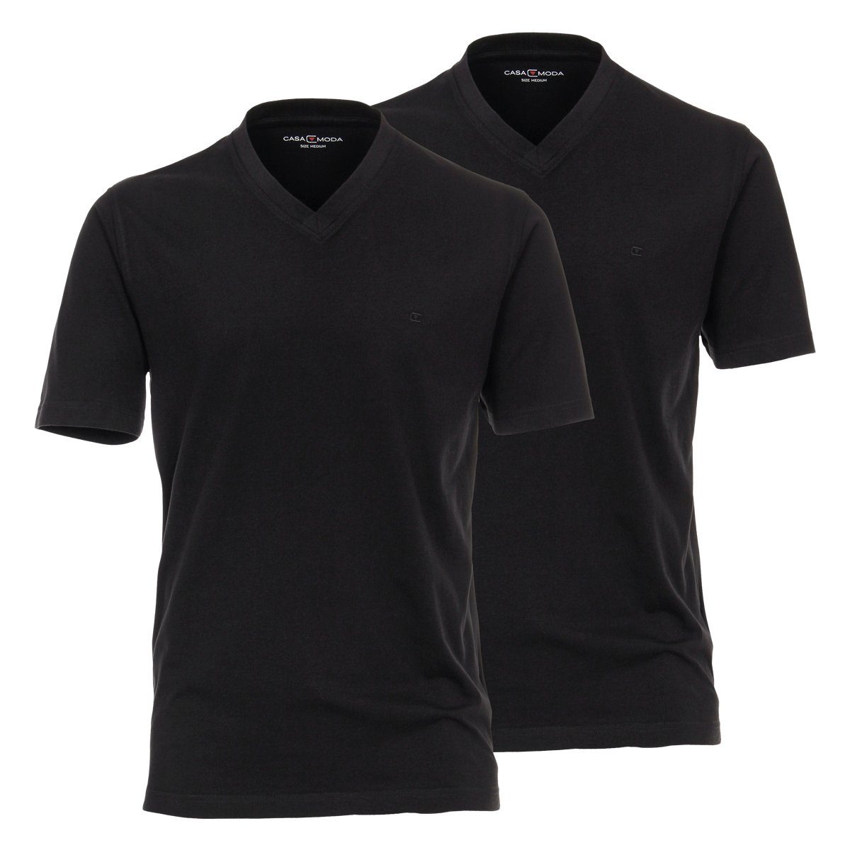CASAMODA V-Shirt Übergrößen Doppelpack V-Ausschnitt T-Shirts schwarz CasaModa