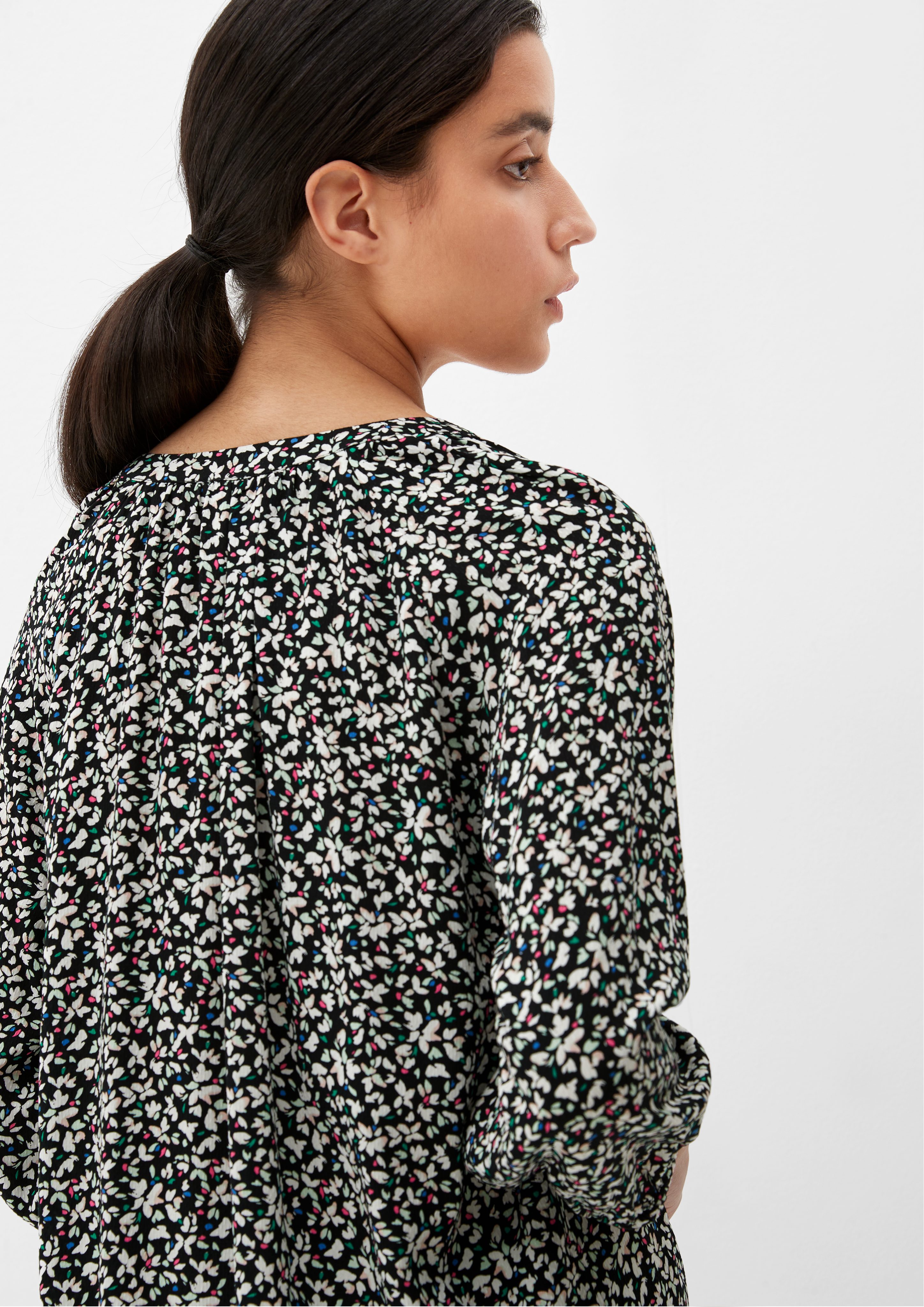 s.Oliver Langarmbluse Bluse mit Dobby-Struktur Raffung günstig online kaufen
