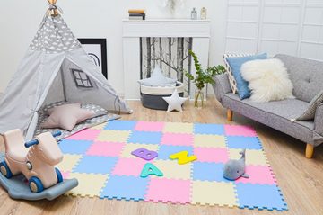 LittleTom Puzzlematte 27 Teile Baby Kinder Puzzlematte ab Null - 30x30cm, Pink Beige Hellblau
