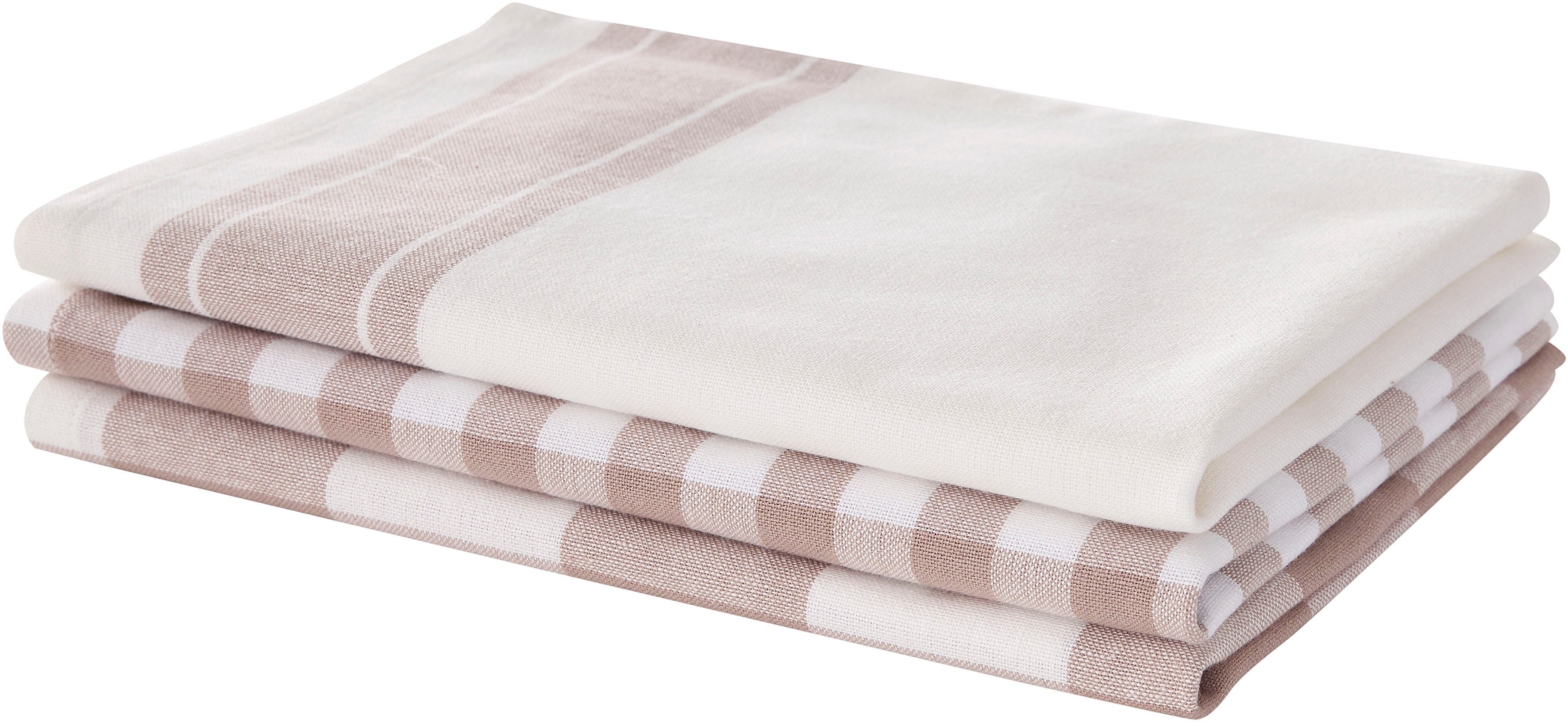 OTTO home Geschirrtuch Ravven, (Set, 3-tlg., 3er Set), 100 % Baumwolle, 70 × 50 cm, 3er-Set, Farbauswahl, Karo, Streifen
