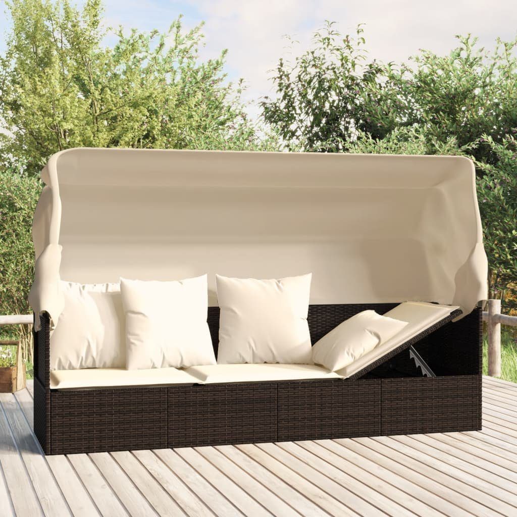 Outdoor-Loungebett und und 1 vidaXL Gartenliege Rattan, Kissen mit St. Braun Dach Creme Braun Poly