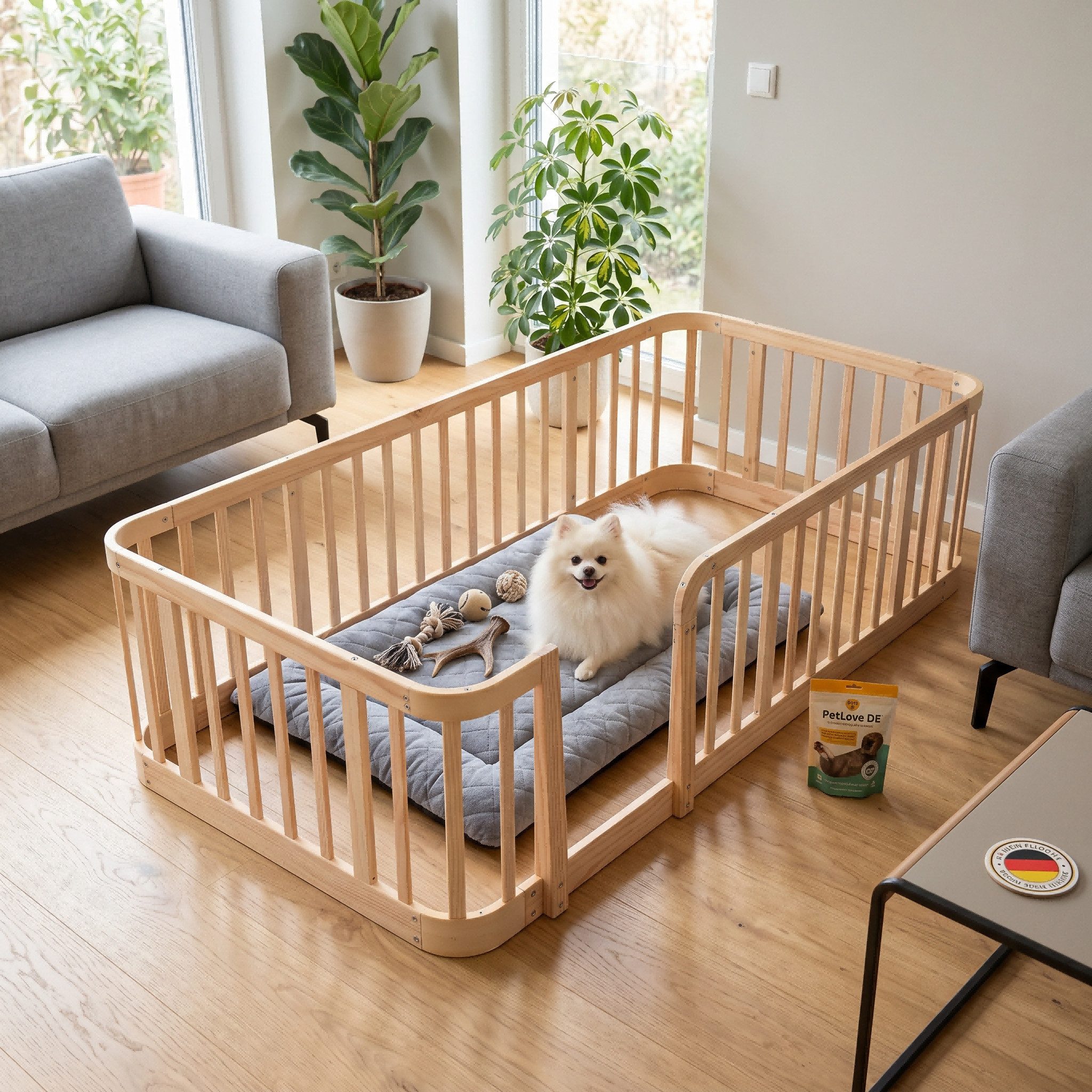 BlingBin Laufgitter Modularer Laufstall aus Naturholz 140 × 200 cm,abgerundete Kanten (1 Stück, 1-tlg), klemmfreies Bodendesign, für Kinder, Haustiere und den Haushalt