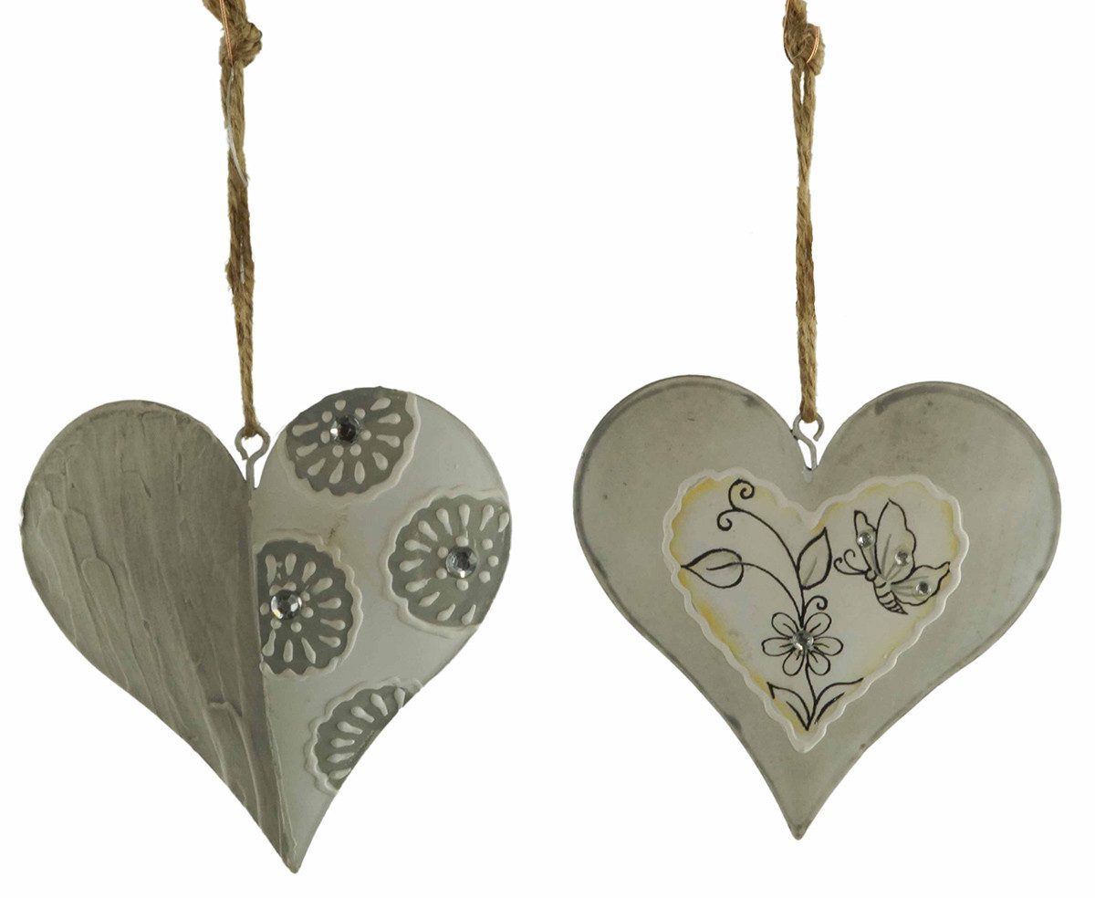 Denk Dekohänger 2er Set Hänger Herzen ca. 16 cm - Dekoration (Set, 2 St., 2), Metallherzen in Weiß/Grau, dekorativ, wetterfest für Innen & Außen - .