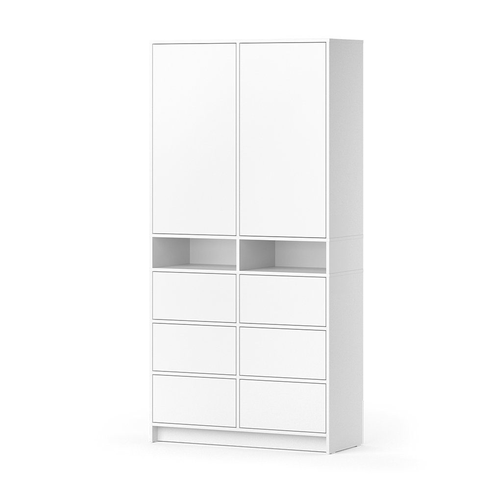 Vicco Kleiderschrank Naara, Weiß/Weiß, 98.6 x 200 cm mit Schubladen günstig online kaufen