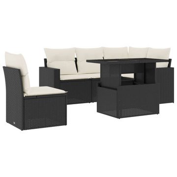 vidaXL Gartenlounge-Set 6-tlg. Garten-Sofagarnitur mit Kissen Schwarz Poly Rattan, (1-tlg)