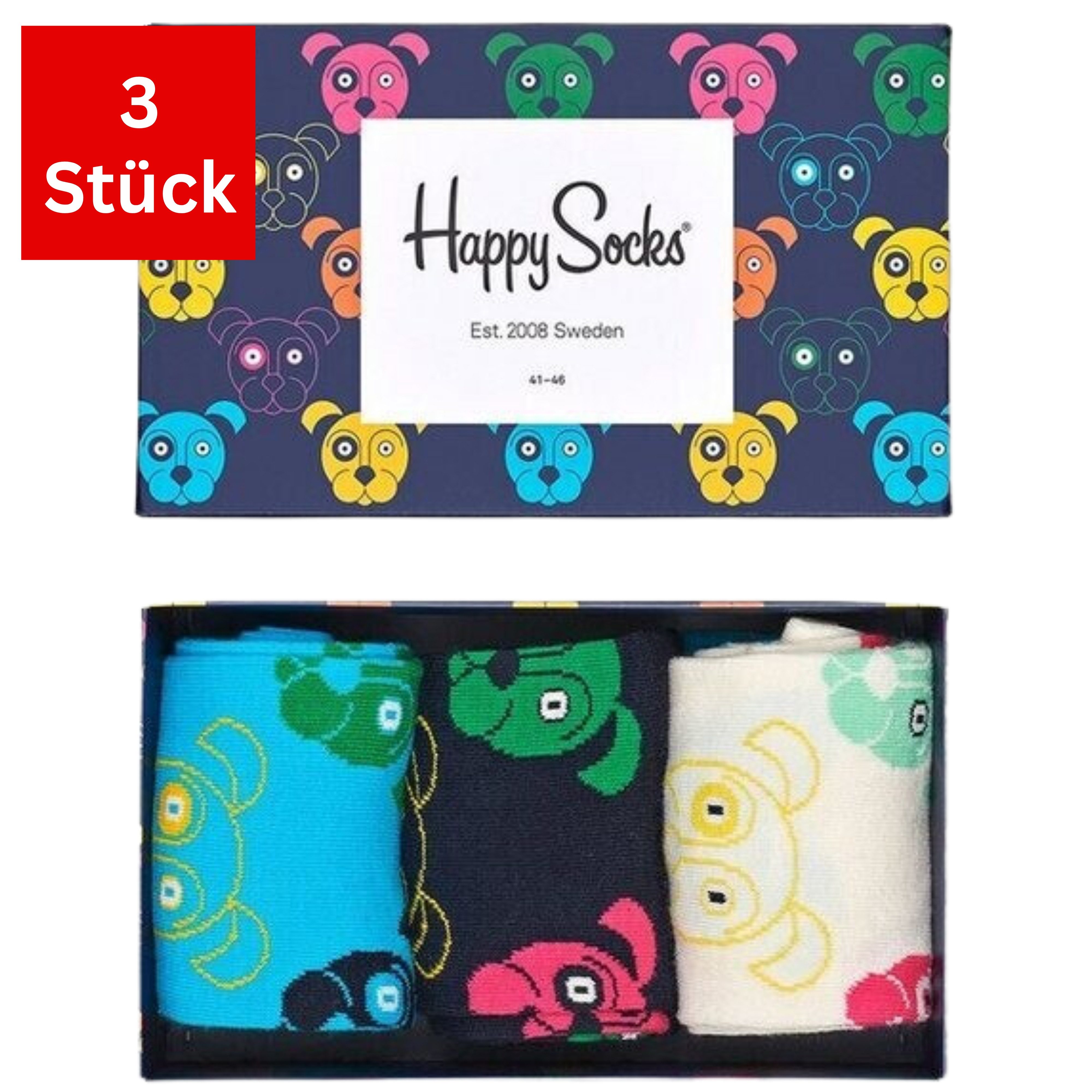 Happy Socks Freizeitsocken 3er Pack Baumwoll Socken mit Motiv Classic, Geschenk, Geburtstag