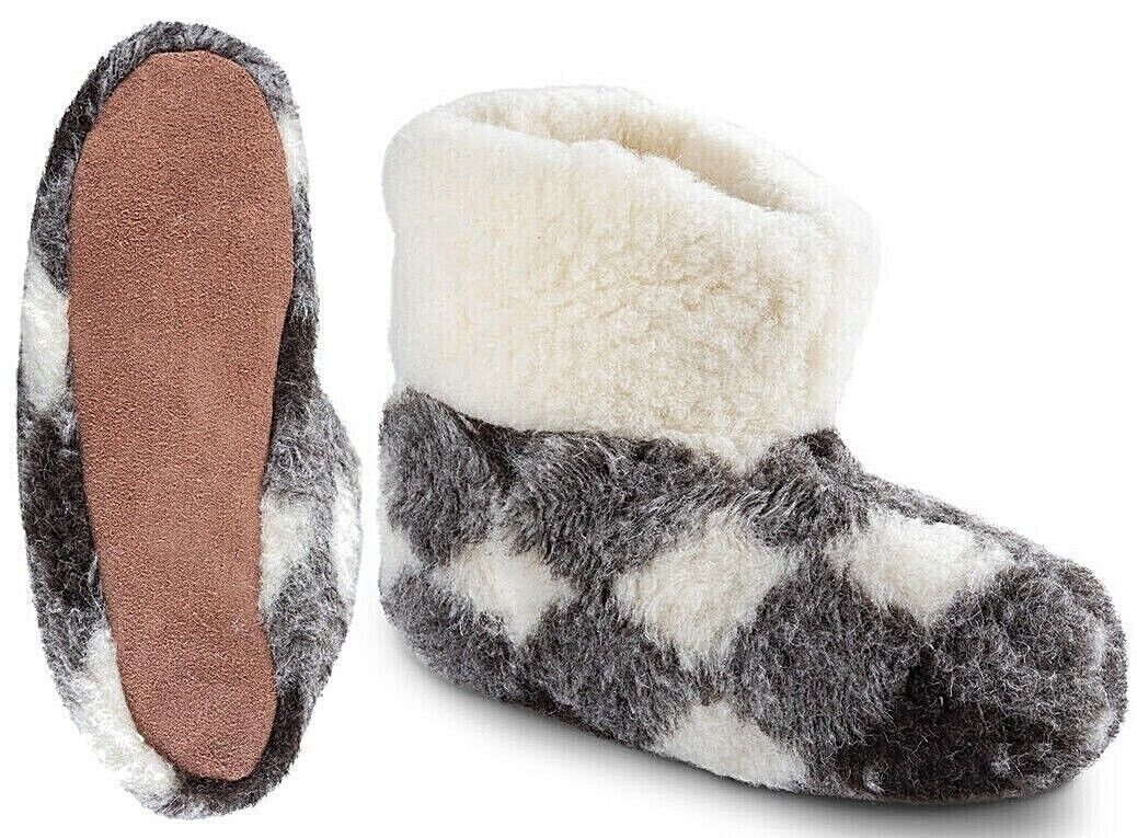 em-ka Damen Herren Hüttenschuhe Schafwolle Winter Warme Wollsocke Hausschuhe Hausschuh Füßwärmer-Naturprodukt