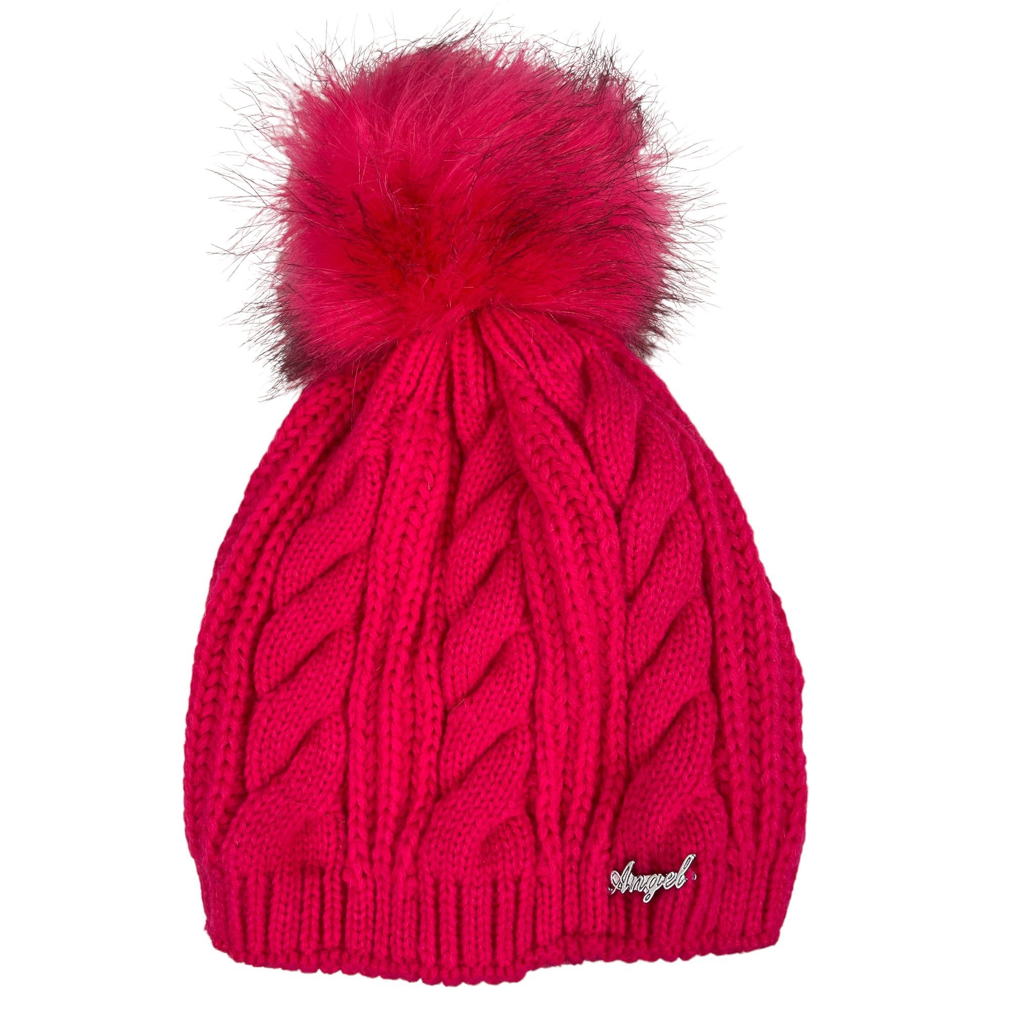 Taschen4life Bommelmütze Mütze mit großem Bommel für Damen Mädchen Kinder, gestrickt Zopfmuster-Mix, gefüttert