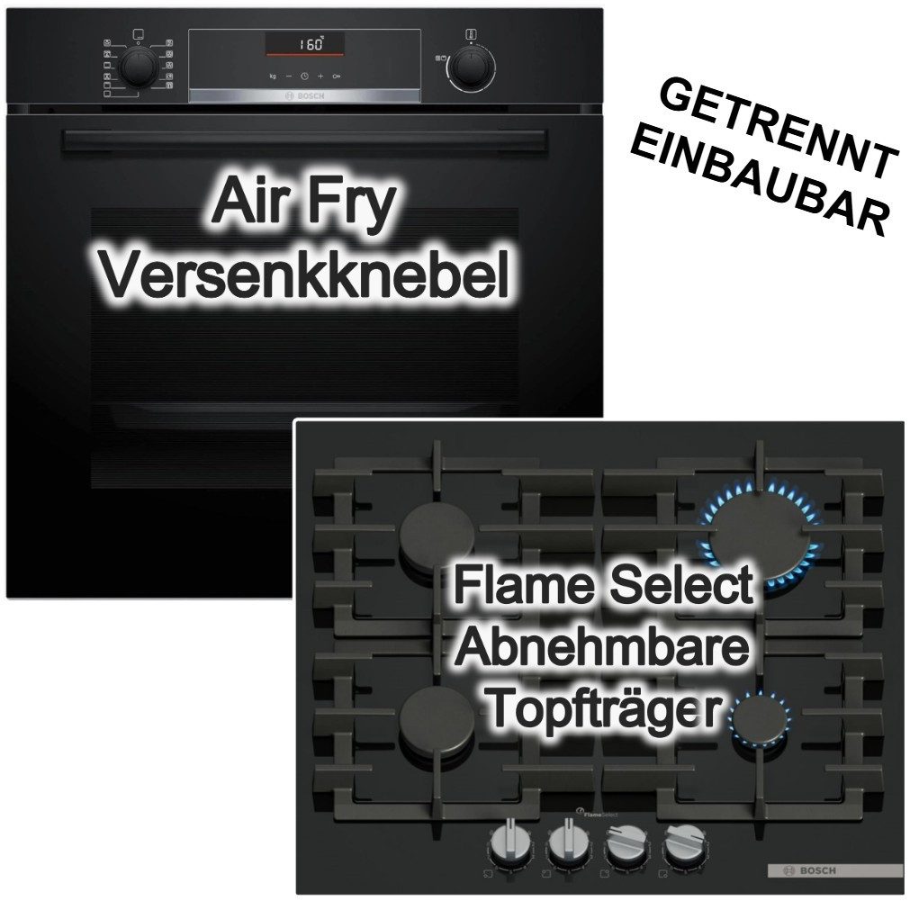 BOSCH Backofen-Set Einbaubackofen und Gaskochfeld Set 71 L Hydrolyse3D Heißluft SoftClose, Hydrolyse