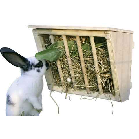 Kerbl Futterspender Kerbl Heuraufe für Kaninchen Raufe Holz mit Sitzbrett LxBxH: 25x17x20