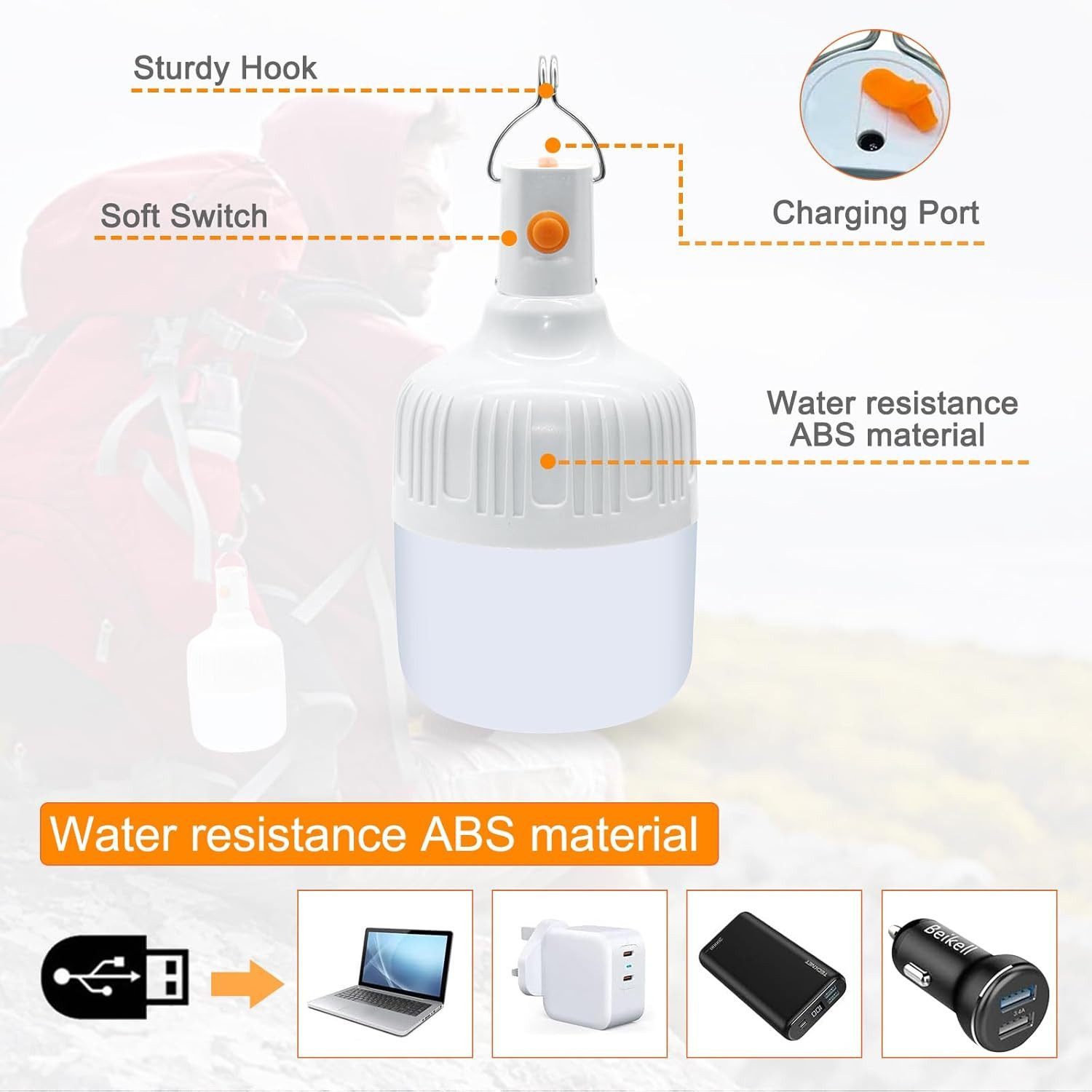 FELIXLEO LED Laterne 2 STK LED Campinglampe Wiederaufladbare 500LM Zeltleuchte – Bild 3 von 5