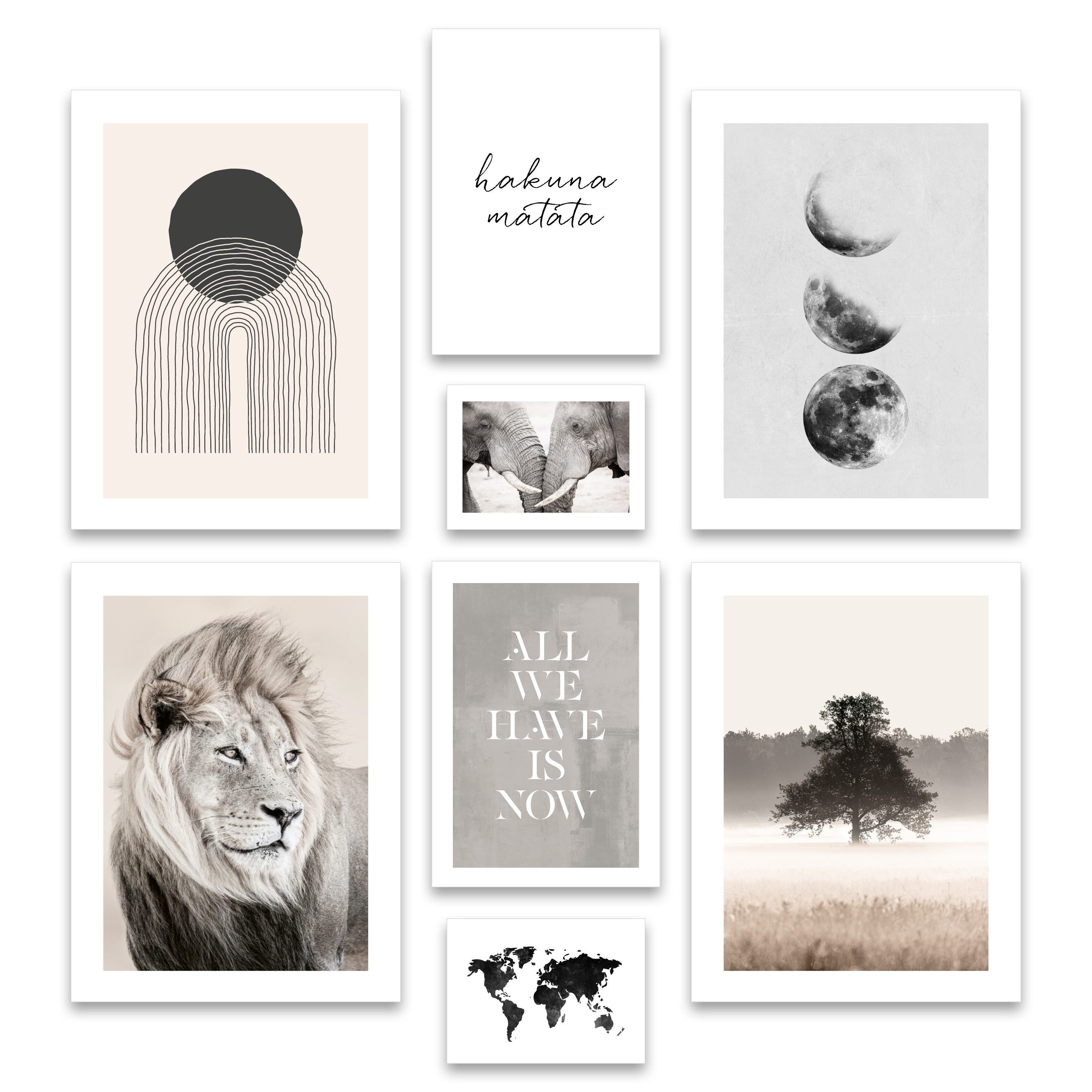 Bilder-Collage Poster Set - BEIGE WILDERNESS I Natur Tiere Abstrakt I Deko