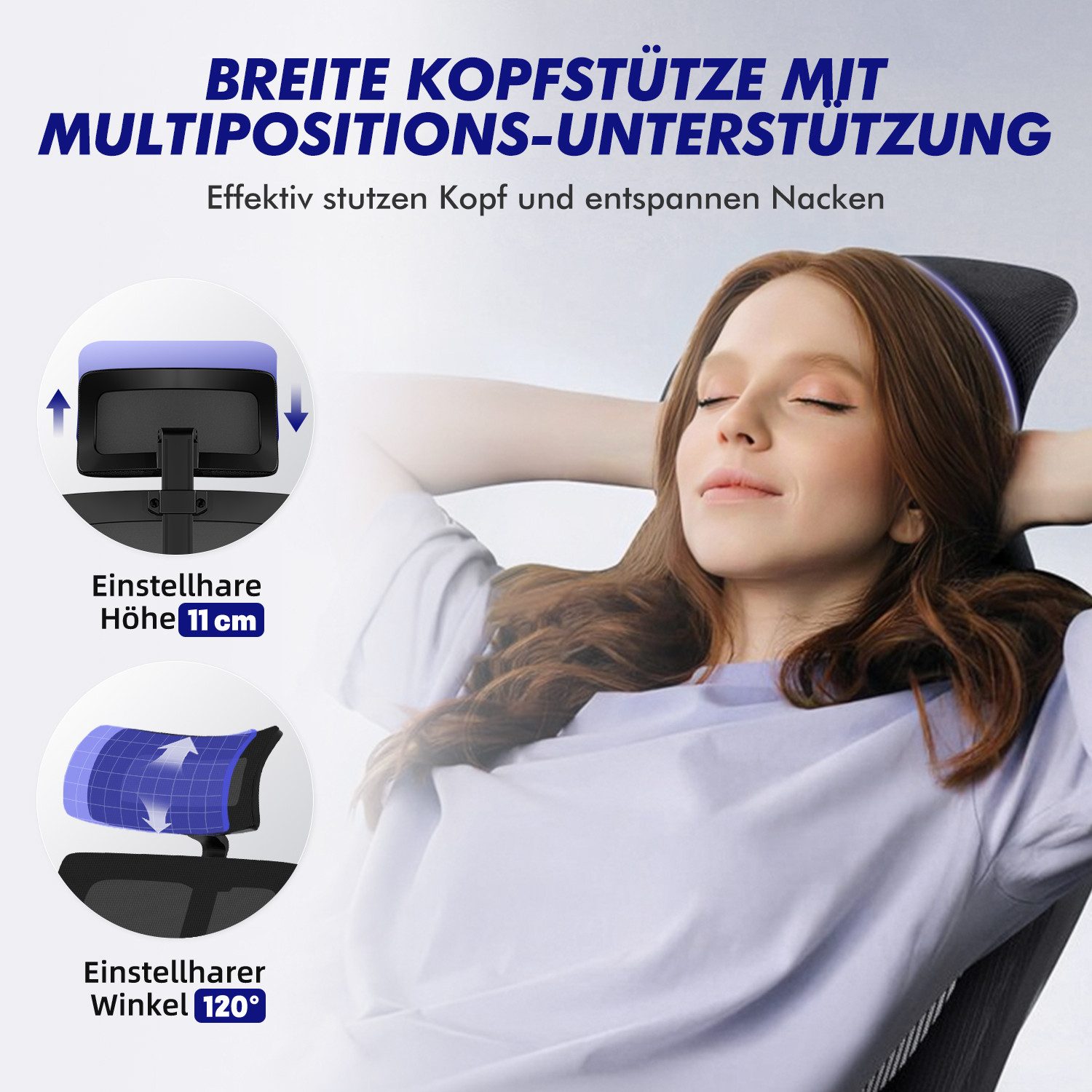 Lexzurn Bürostuhl Bürostuhl ergonomisch, Schreibtischstuhl 3D Memory-Schaum Lendenstütze (Wippfunktion bis 135°, Bis 200kg Belastar, Atmungsaktiv Mesh), Höhenve – Bild 5 von 5