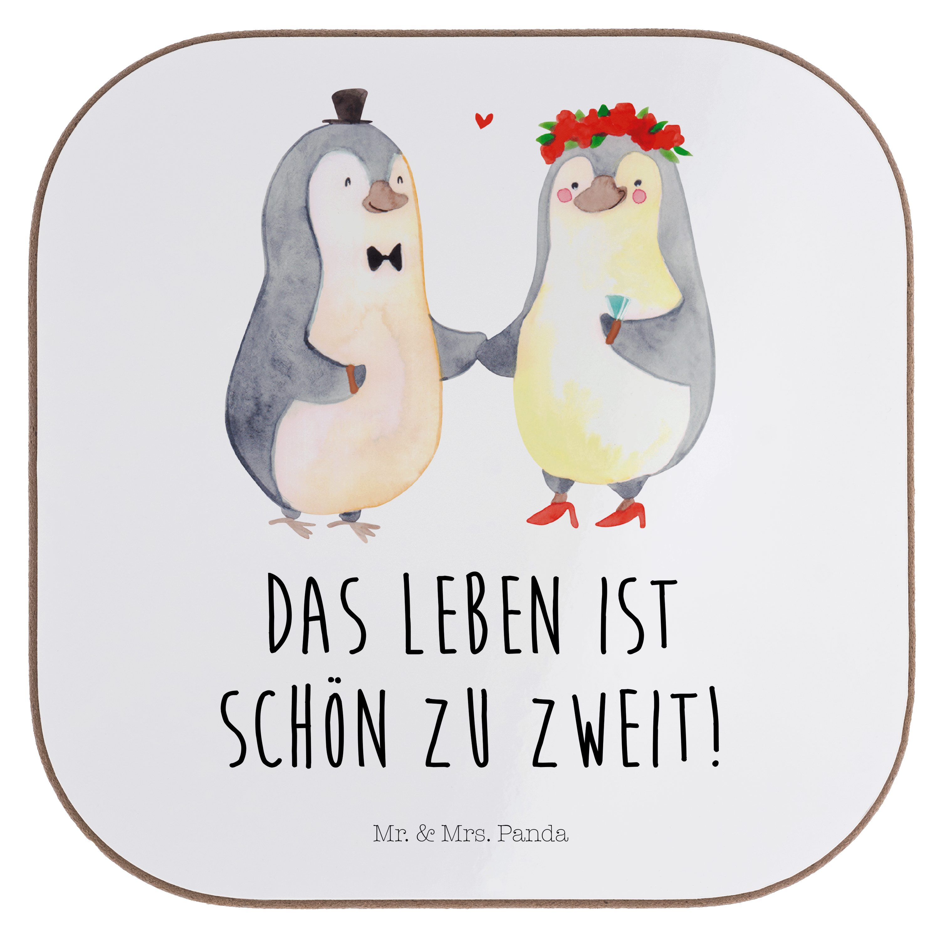Mr. & Mrs. Panda Getränkeuntersetzer Pinguin Heirat - Weiß - Geschenk, Mann, Getränkeuntersetzer, Bierdeck, 1-tlg.
