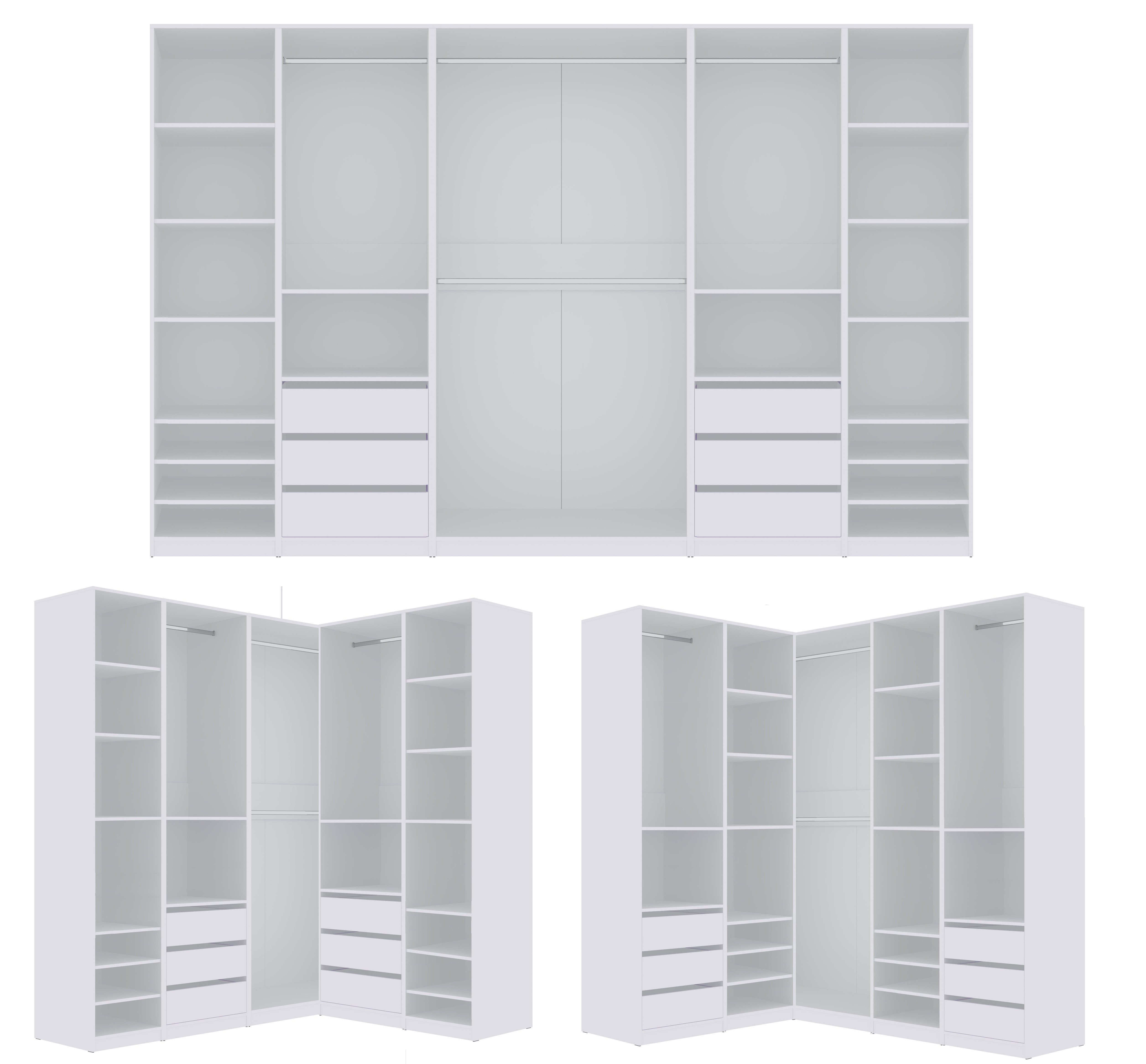 Marmex Möbel Garderobenschrank TRES SET U/B Schrank Set begehbarer Kleiderschrank Ankleidzimmer (5-St) 4 Kleiderstangen, viel Stauraum 6 Schubladen