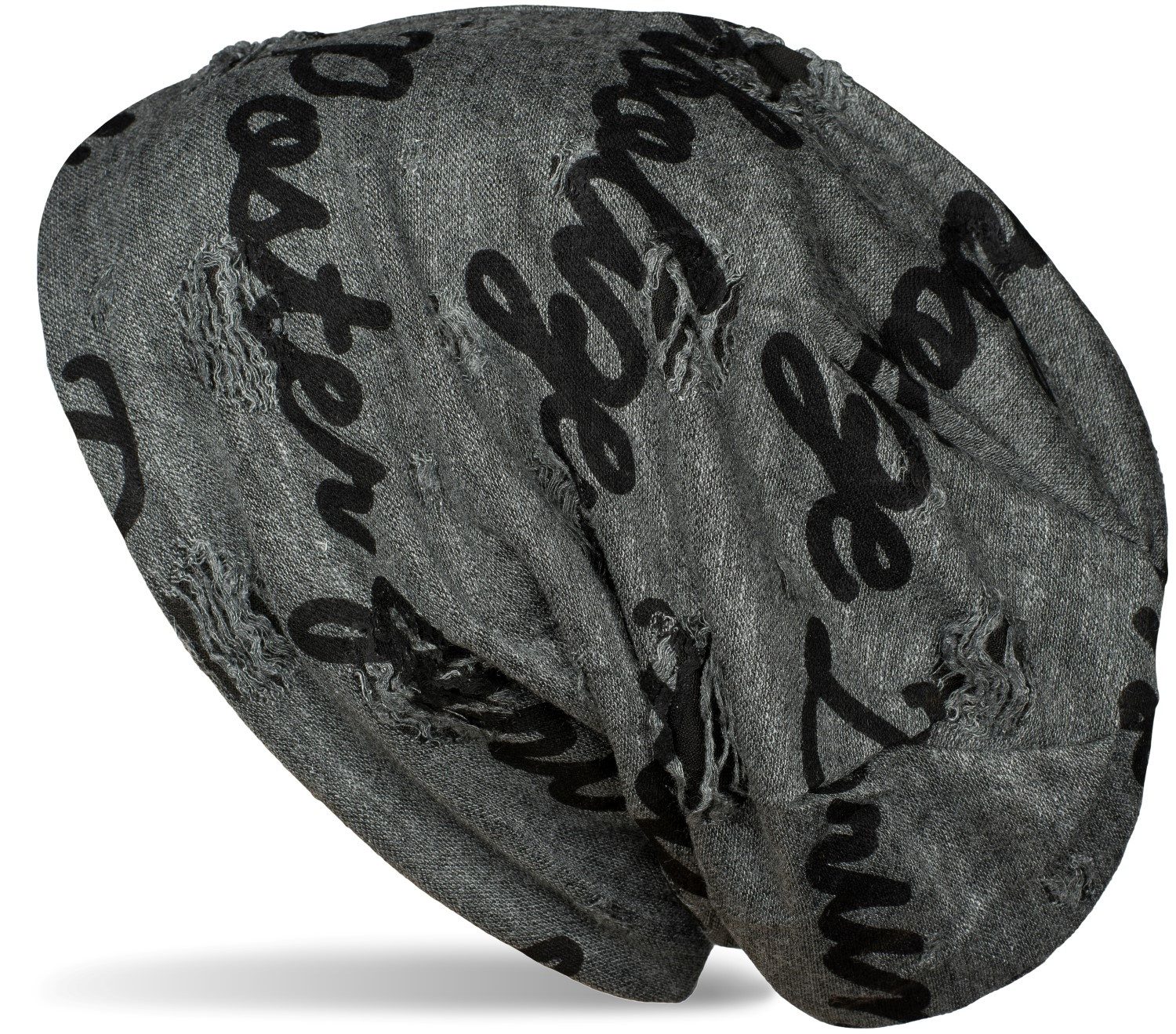 Beanie Beanie mit Sprüche Print und Rissen