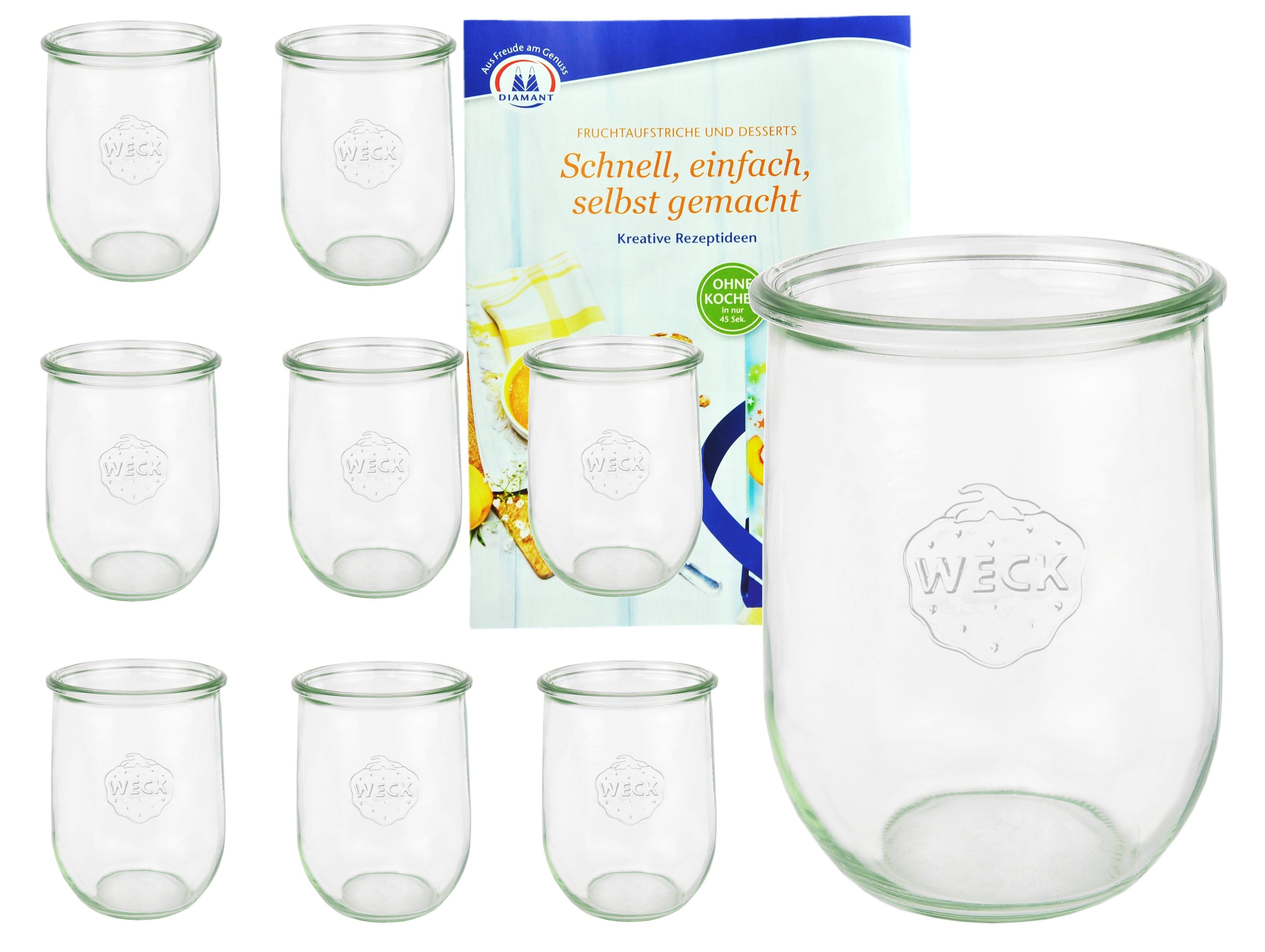 MamboCat Einmachglas 9er Set Weck Gläser 1062ml Tulpengläser, 1L Sturzgläser Rezeptheft, Glas