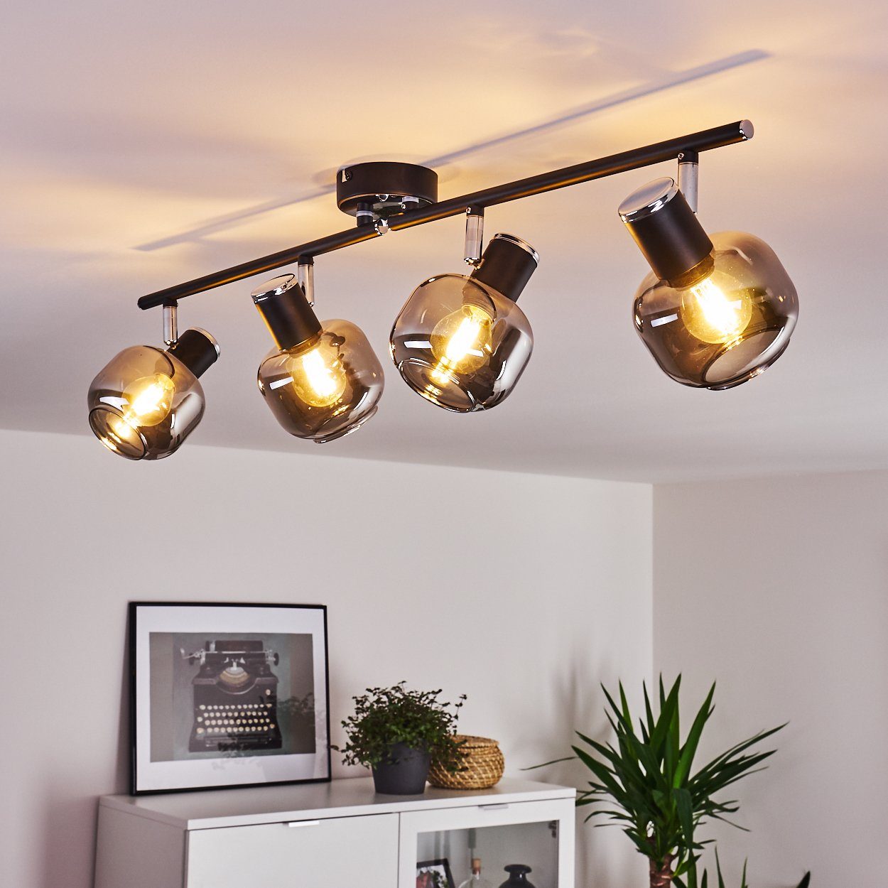 hofstein Deckenleuchte »Perito« Deckenlampe aus Metall/Glas in Schwarz/chrom/Rauchglas, ohne Leuchtmittel, mit verstellbaren Strahlern, 4xE14, im Retro-Design – Bild 4 von 5