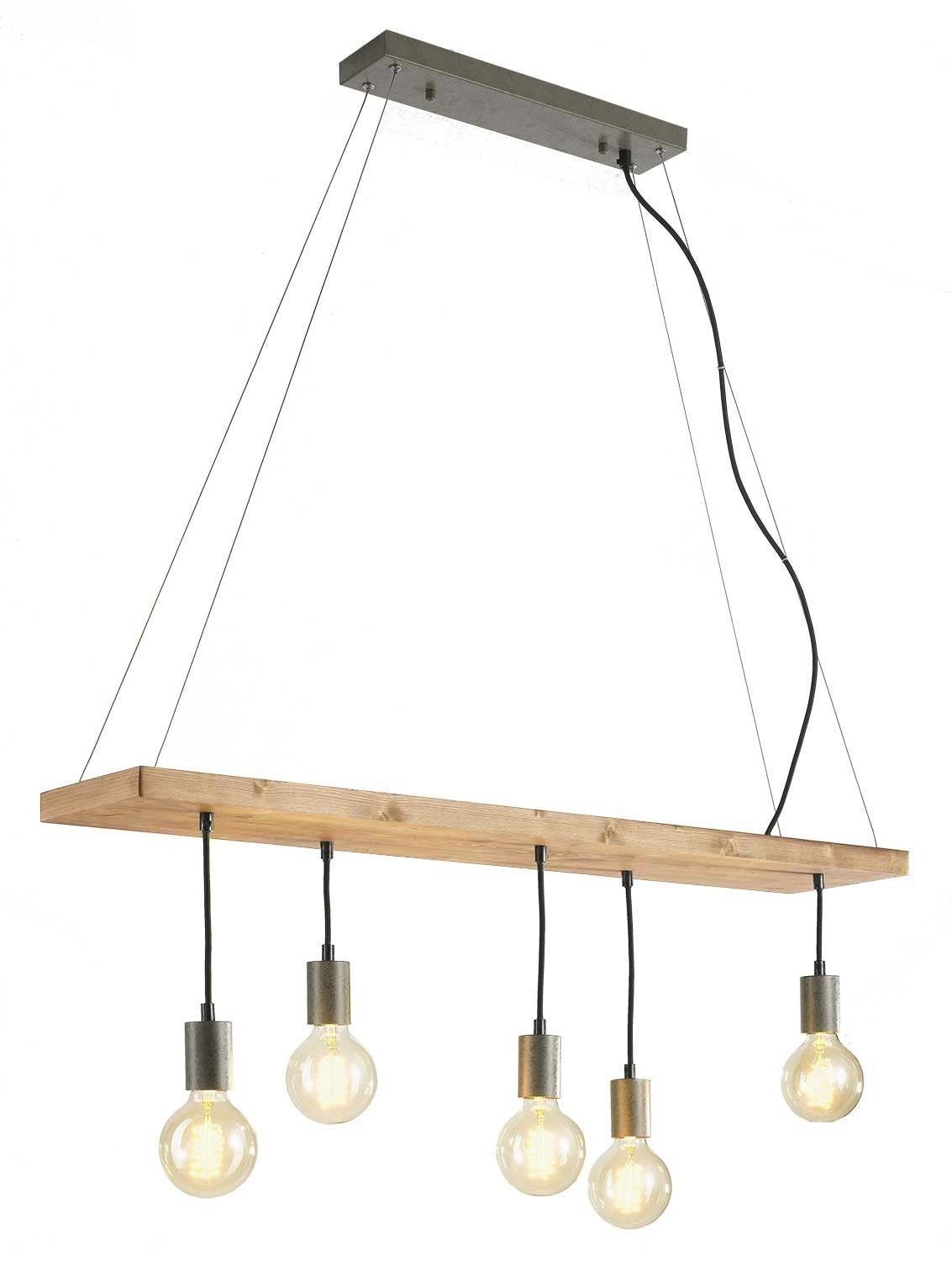 casa NOVA Pendelleuchte BOARD, 5-flammig, Braun, Schwarz, Fichtenholz, ohne Leuchtmittel, Hängeleuchte, Hängelampe