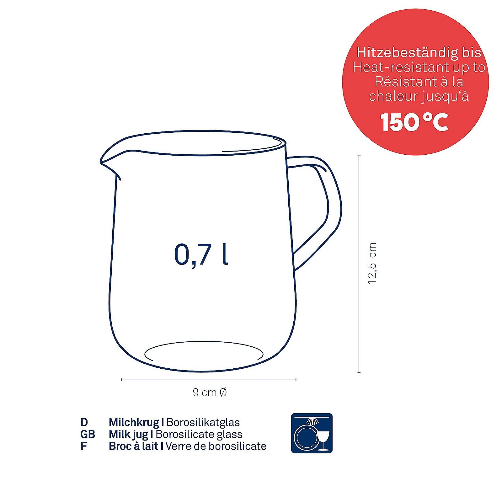 kela Milchkännchen Fontana, praktischer Henkel, Ausgießnase, 700 ml hitzebeständig bis 150°C
