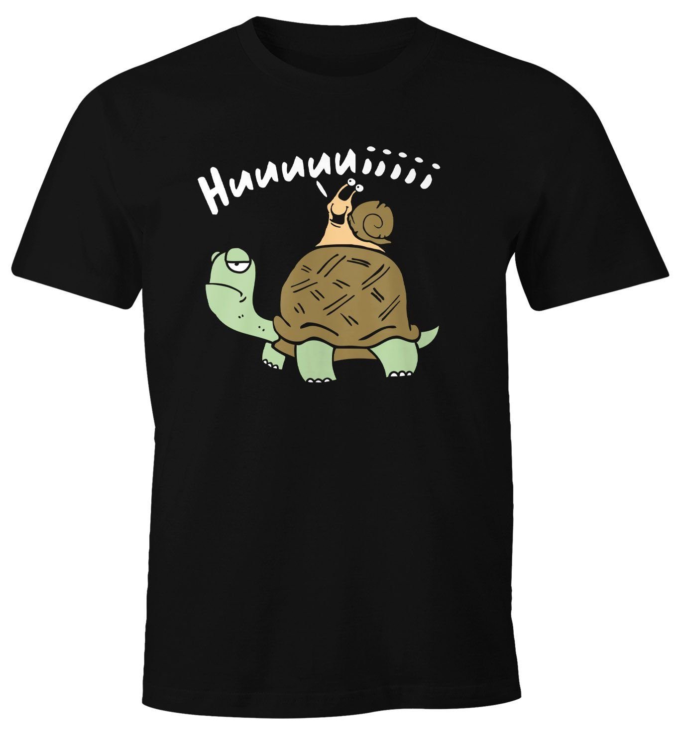 mit schwarz Schildkröte Huuuuiiii Lustig Spruch Witzig Moonworks® T-Shirt Print Herren Scherz lustig Comic Print-Shirt MoonWorks Fun-Shirt Schnecke