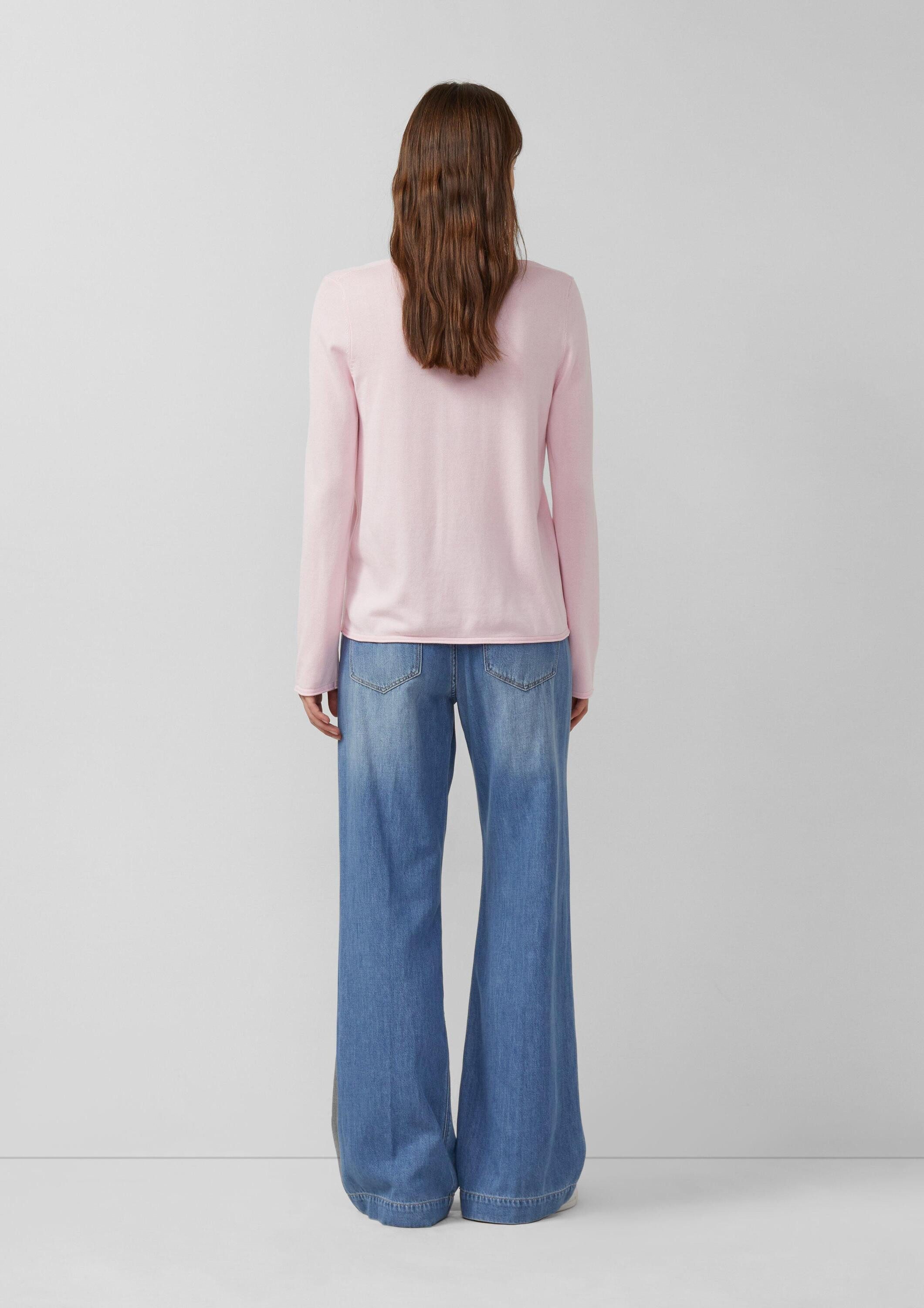 s.Oliver Longpullover Strickpullover Feinstrickpullover mit V-Ausschnitt und Rollkante am Saum