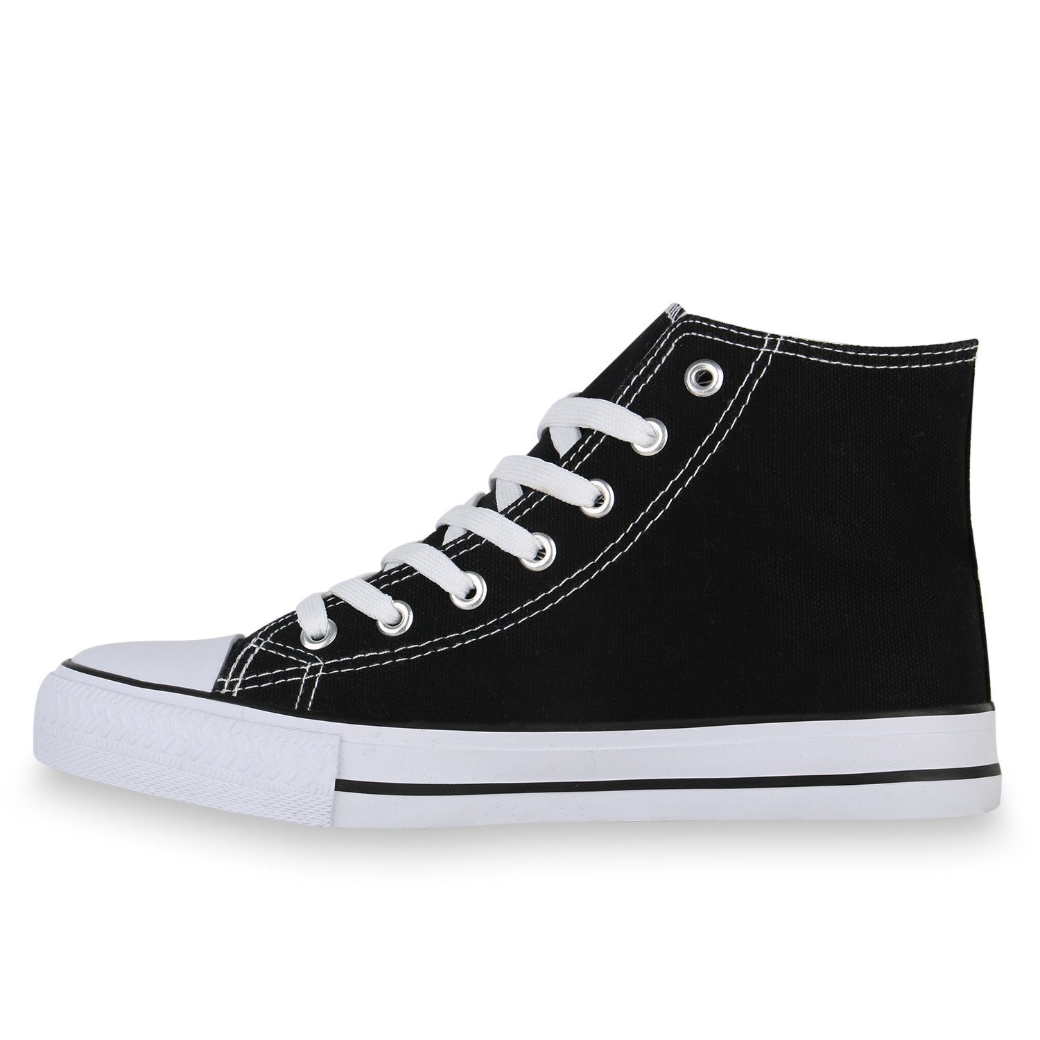 VAN HILL 840410 Sneaker Damen Sneaker High Schnürer Flache Basic Bequeme Stoff
