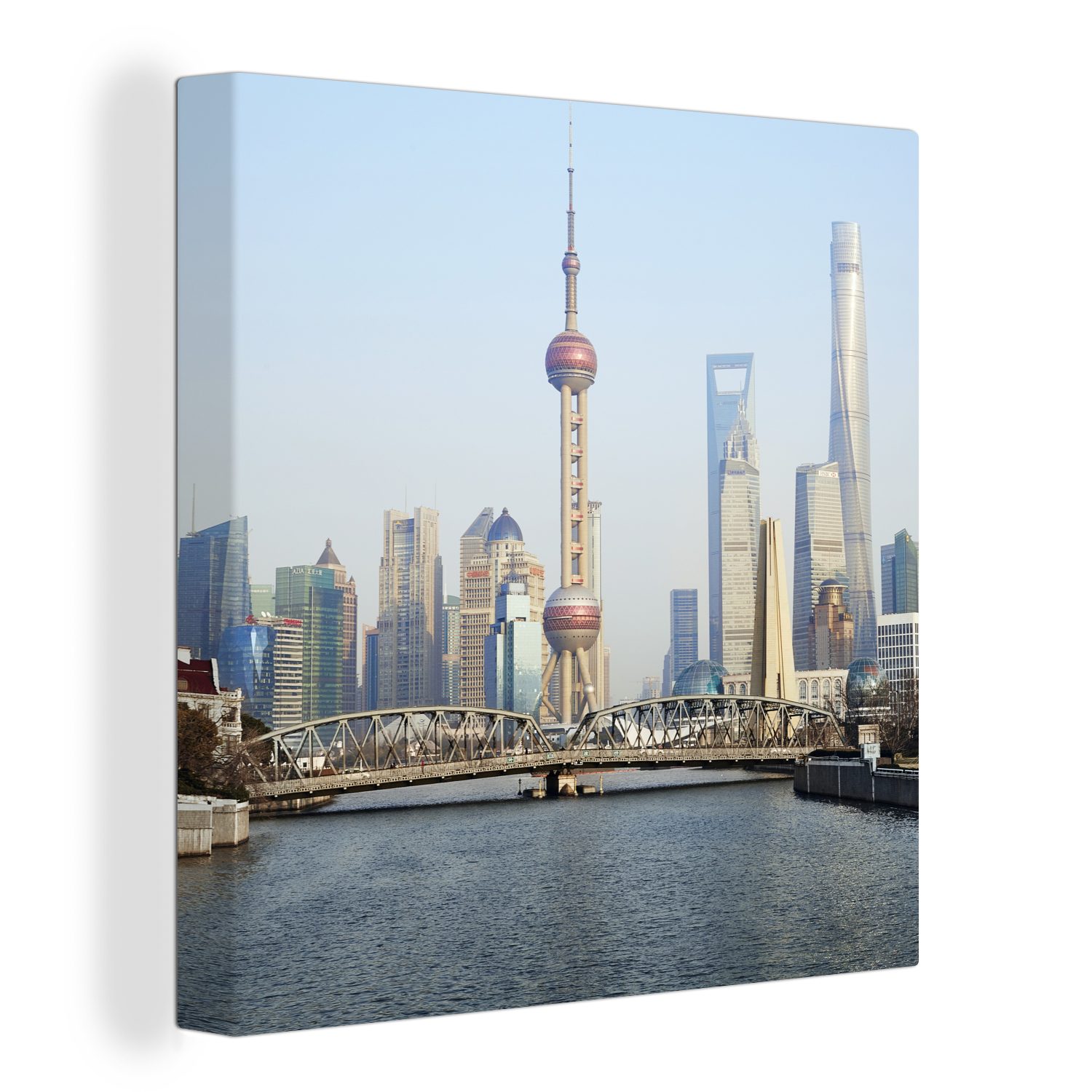 OneMillionCanvasses® Leinwandbild Skyline von Shanghai mit dem Oriental Pearl Tower, (1 St), Leinwand Bilder für Wohnzimmer Schlafzimmer