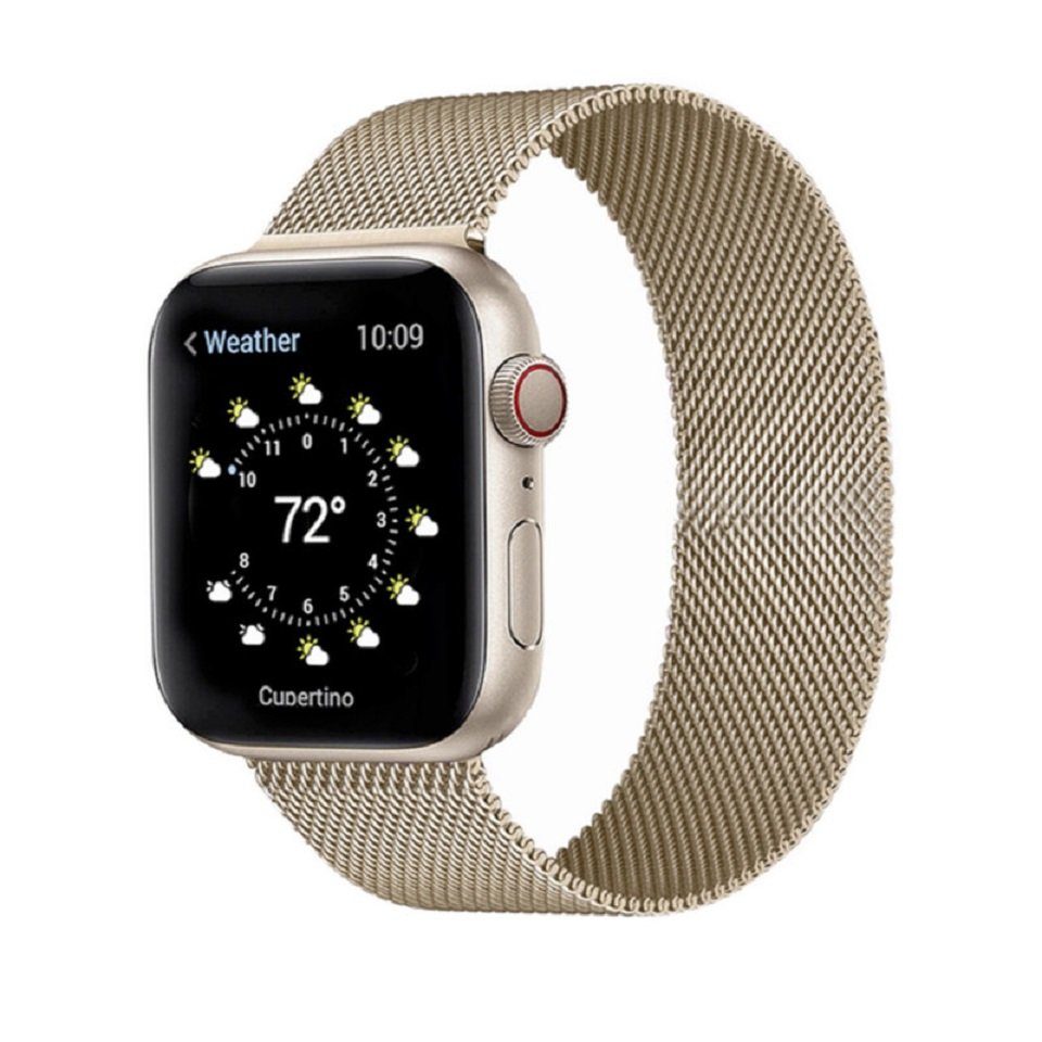 ENGELSINN Smartwatch-Armband für Apple Watch Metallarmband Edelstahl magnetisch Mesh Beige Gold, Bestseller