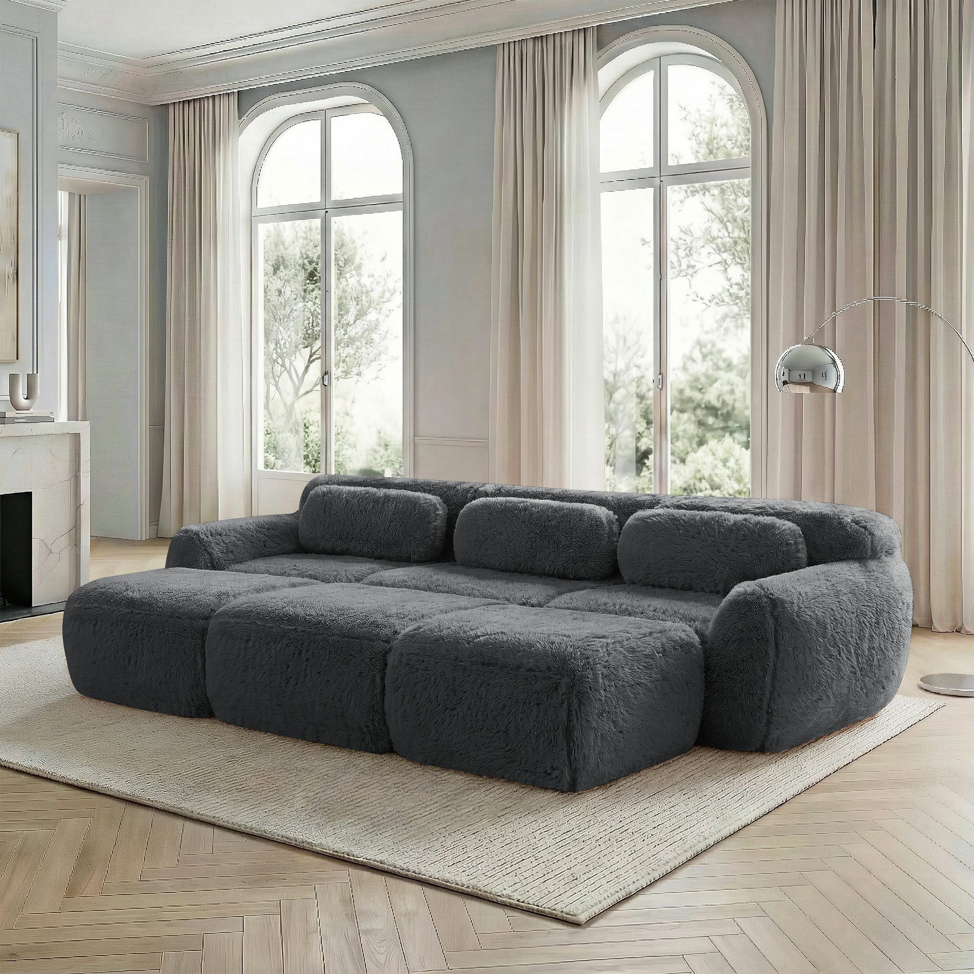 Odikalo Sofa Ecksofa Schlafsofa Modulares Sofa, Plüschstoff, Boneless Cloud Sofas, Weicher Flauschplüsch-Stoff, Modulares Schlafsofa mit 3 Ottomans, 3-Sitzer-Sofas, Bequemes Sofa für Wohnzimmer