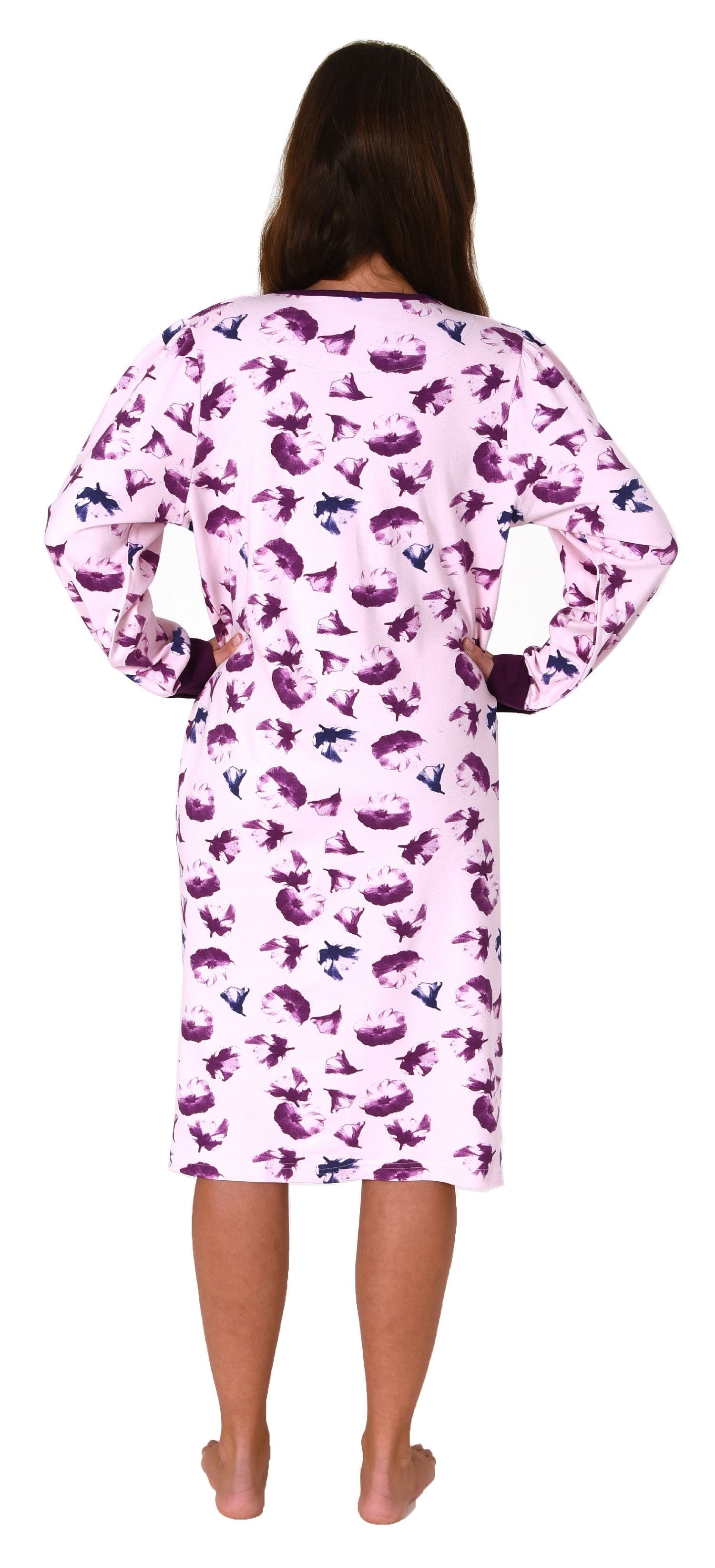 Kuschel Damen Edles Nachthemd Normann langarm Interlock-Qualität in Nachthemd rosa