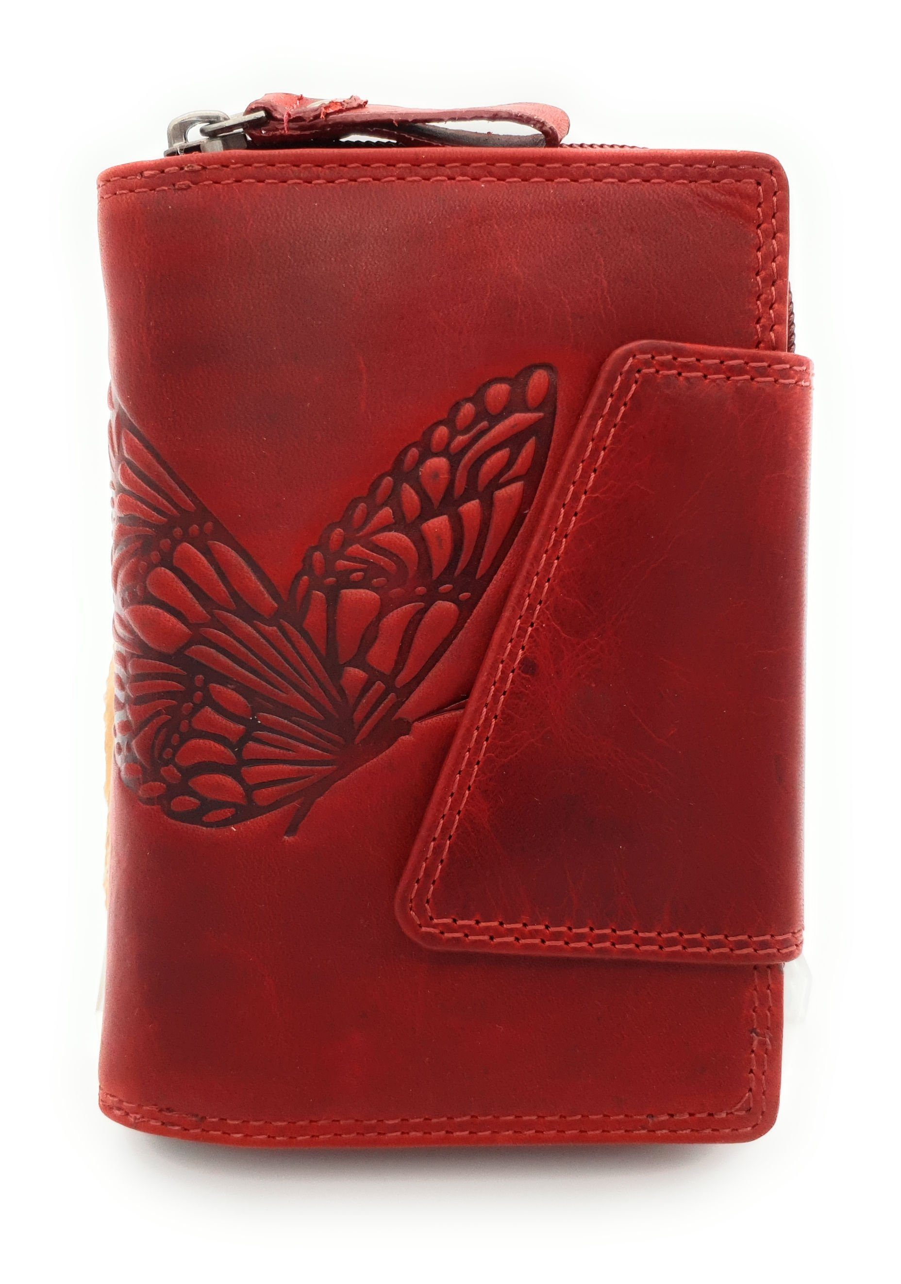 JOCKEY CLUB Geldbörse echt Leder Damen Portemonnaie mit RFID Schutz Schmetterling, Sauvage-Vollrindleder, 14 Kartenfächer, tolle Haptik