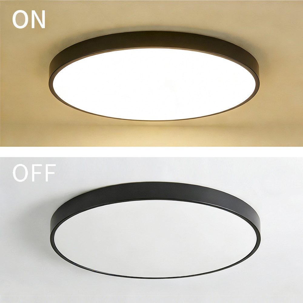 style home LED Deckenleuchte Runde Deckenlampe aus Metall, 24W, LED fest integriert, Ultraslim Ø30x4cm,Schwarz, Leuchte für Wohnzimmer Schlafzimmer Küche Diele, 30x30x4cm, Schwarz