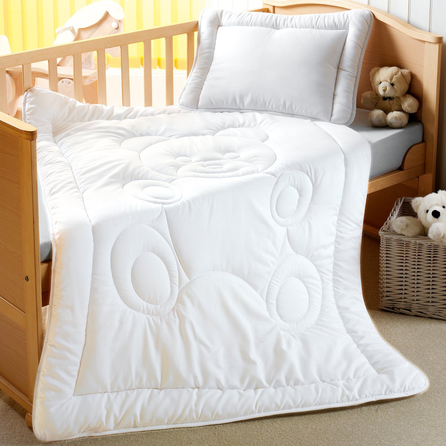 Kinderbettdecke + Kopfkissen, Kinderbettenset Teddy 2-teilig – Bettdecke 100x135 + Kopfkissen 40x60, DILUMA, Füllung: Polyester, Baby und Kinder Bettdecke Kissen Set, für Kinderbett Babybett