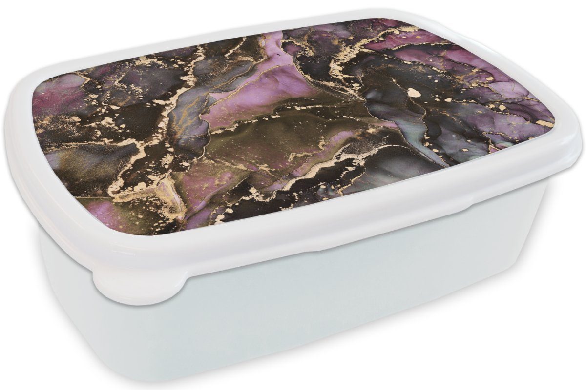 und - Kunststoff, MuchoWow Kinder Lunchbox für und Mädchen Stein - - weiß Marmor für Erwachsene, Brotdose, Brotbox Gold (2-tlg), Abstrakt, Jungs