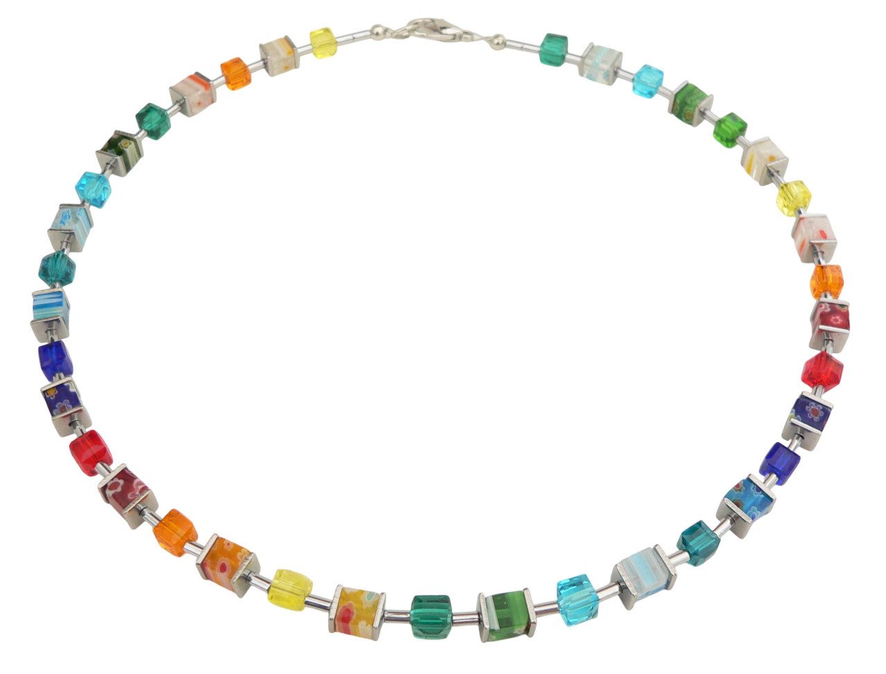 traumschmuck Collier 095b Collier Würfel Cube Millefiori MuranoArt Glas bunt (inkl Schmuckbox), handgefertigt, Made in Germany