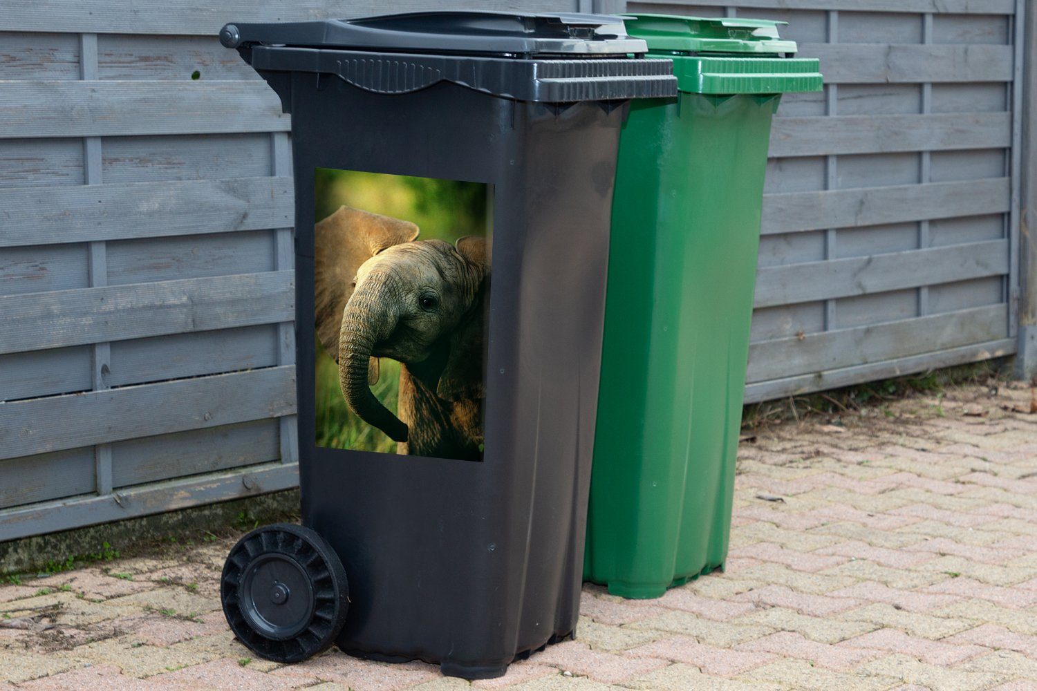 MuchoWow Mülltonne, Wandsticker Sticker, Natur - Tiere Elefant Container, - Grün Mülleimer-aufkleber, Abfalbehälter (1 - St),