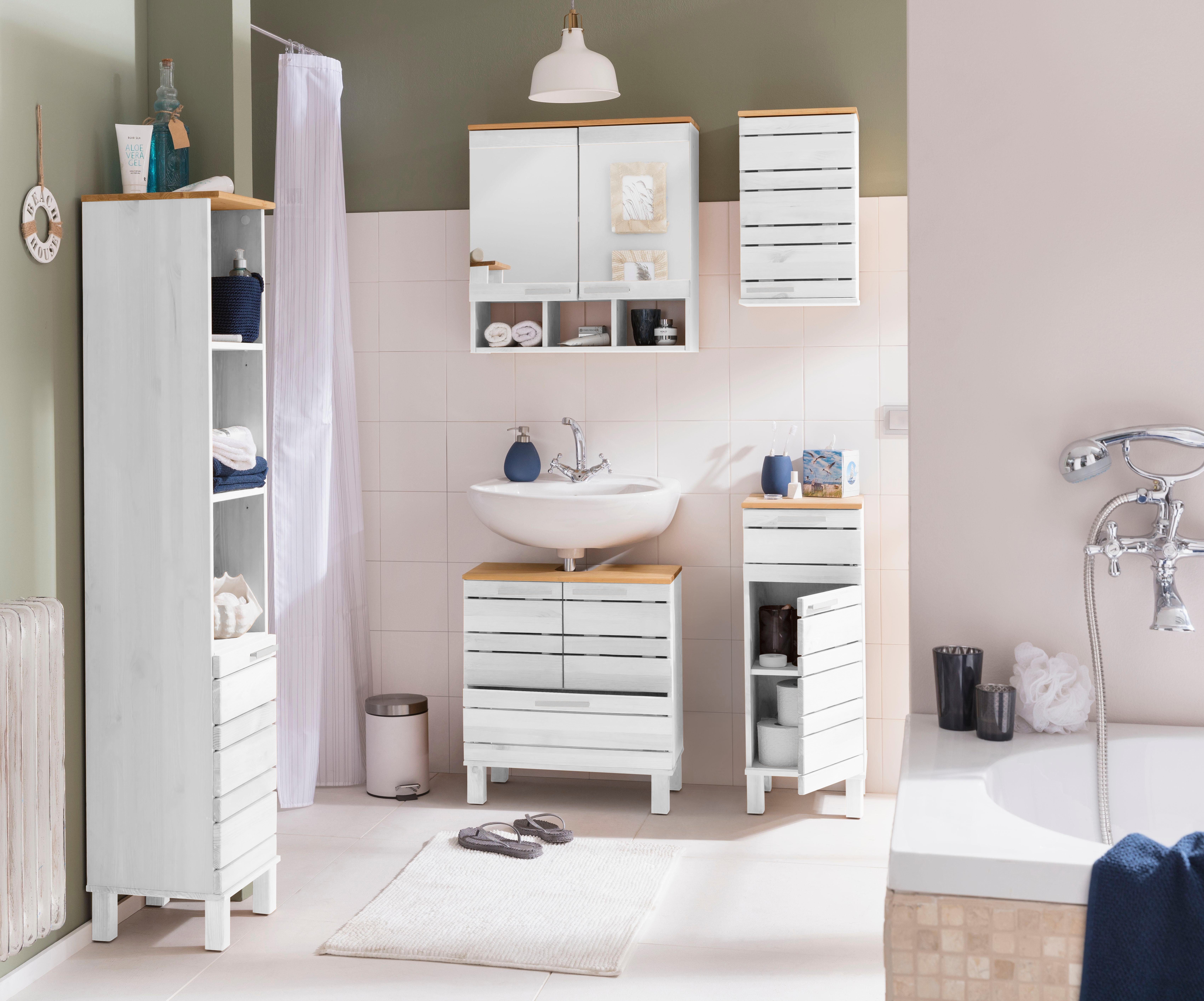Home affaire Waschbeckenunterschrank JOSIE Breite 60, aus Massivholz, Metallgriffe, 1 Schublade & 2 Türen – Bild 2 von 5
