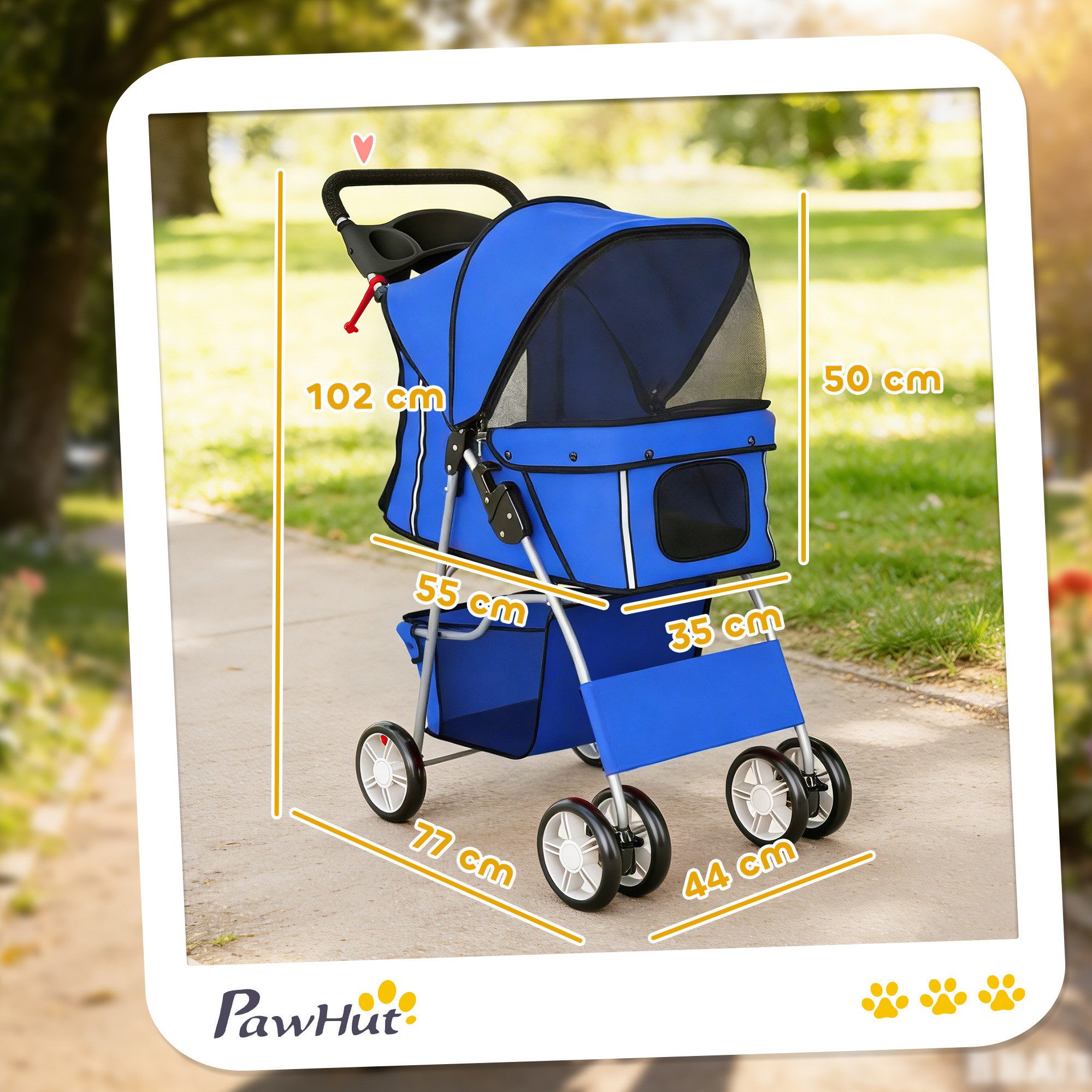 PawHut Hundebuggy Faltbar Katzenwagen mit Reflektorstreifen, waschbar Kissen, (Faltbar Hundewagen, 1-tlg), für kleine Hunde bis 10kg Blau