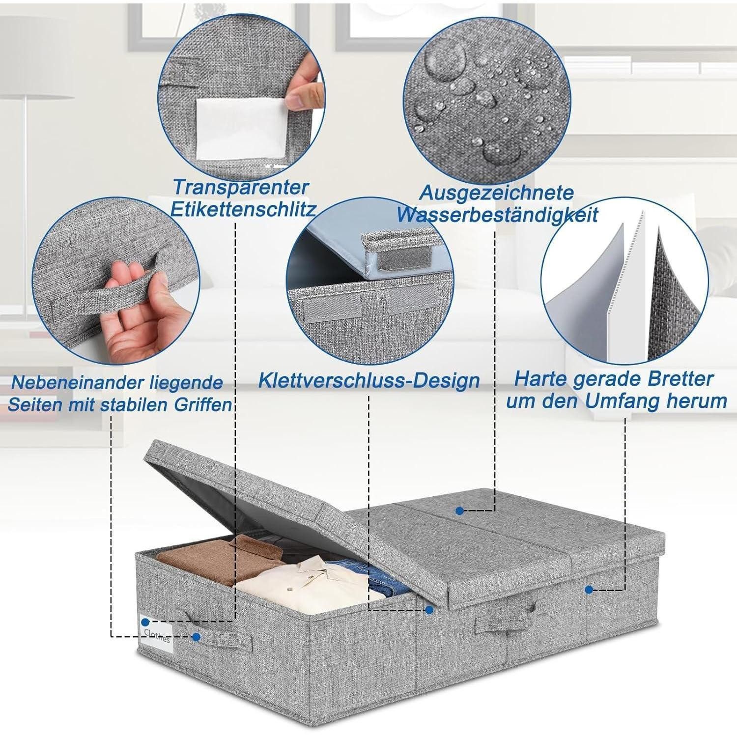 LuxusKollektion Küchenorganizer-Set Faltbare Unterbett Aufbewahrungsbox 2er Set 15cm Hoch Grau