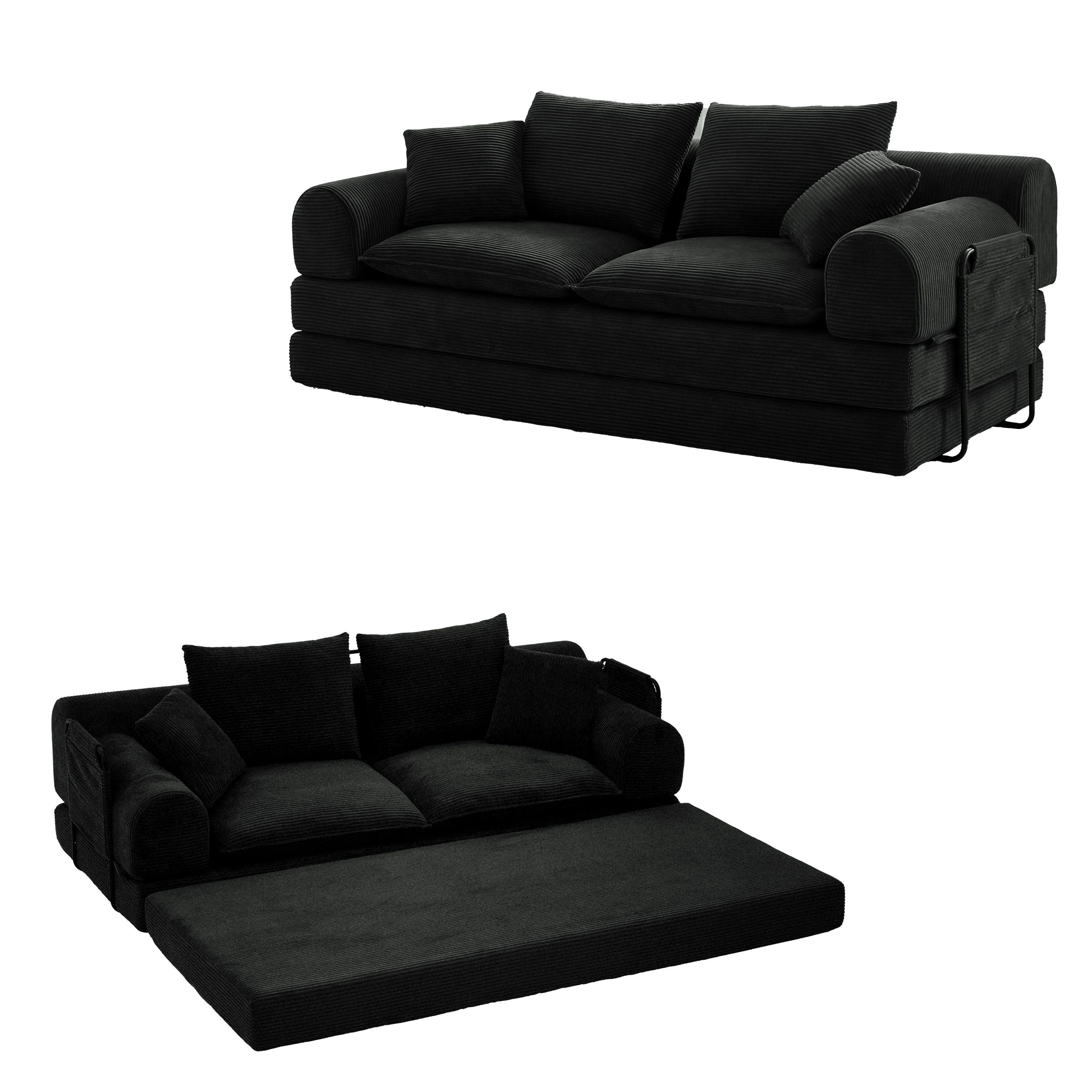 Vipbear Sofa Modulares 2-Sitzer Sofa aus Cordstoff, Schlafsofa mit Memory-Schaum, 1 Teile, Maße 200×180×56 cm, 4-in-1 Funktionssofa