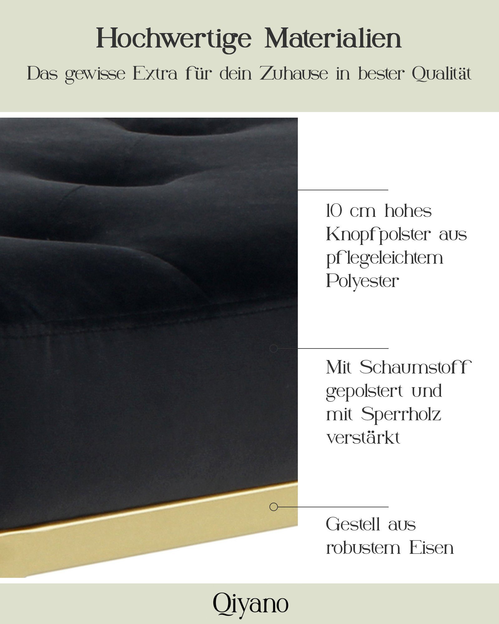 Qiyano Sitzbank Sitz- Samt Metallfüßen Polsterbank Gesteppte Schwarz Barock-Stil mit goldenen