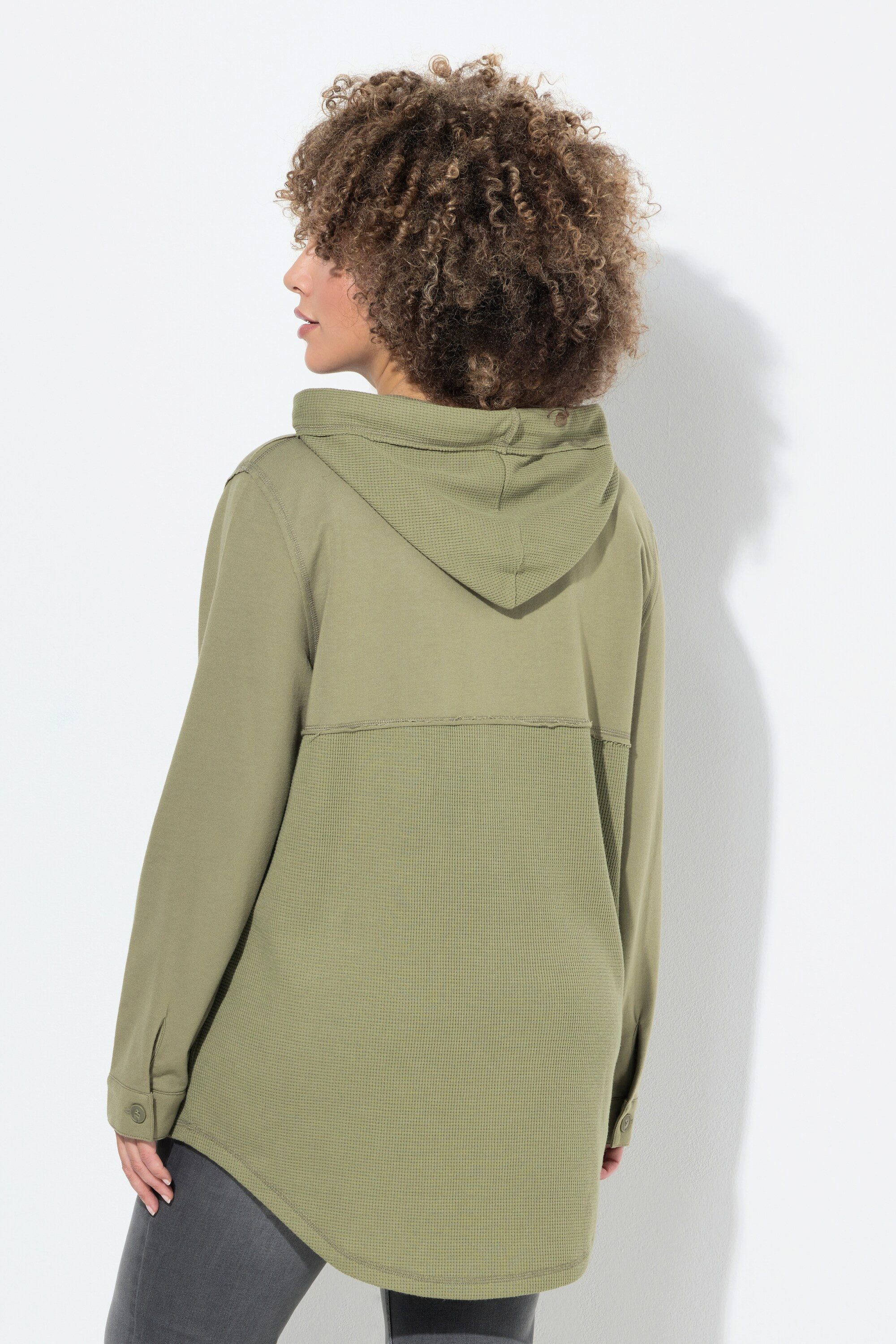Ulla Popken Sweatjacke Sweatjacke Waffelpiqué Kapuze Langarm – Bild 3 von 4