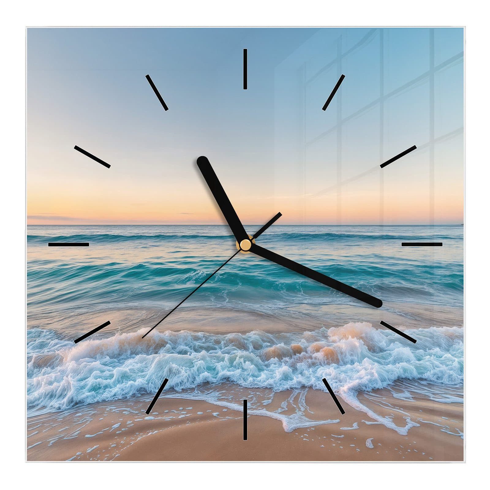 Wanduhr Glasuhr Wanduhr Wandkunst Größe 30 x 30 cm mit Motiv Strandhorizont