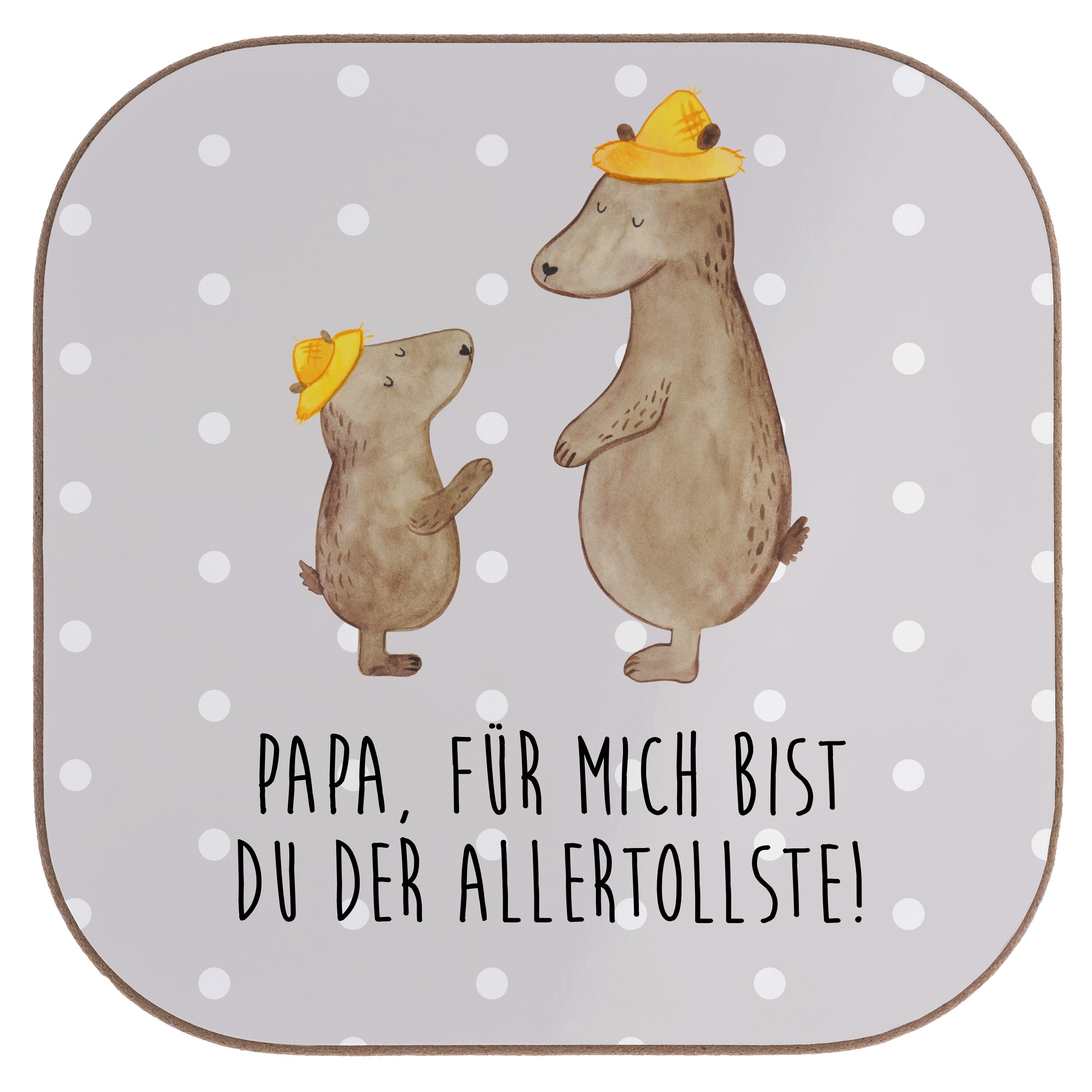 Mr. & Mrs. Panda Getränkeuntersetzer Bären mit Hut - Grau Pastell - Geschenk, Vater, Glasuntersetzer, Sohn, 1-tlg. | Getränkeuntersetzer