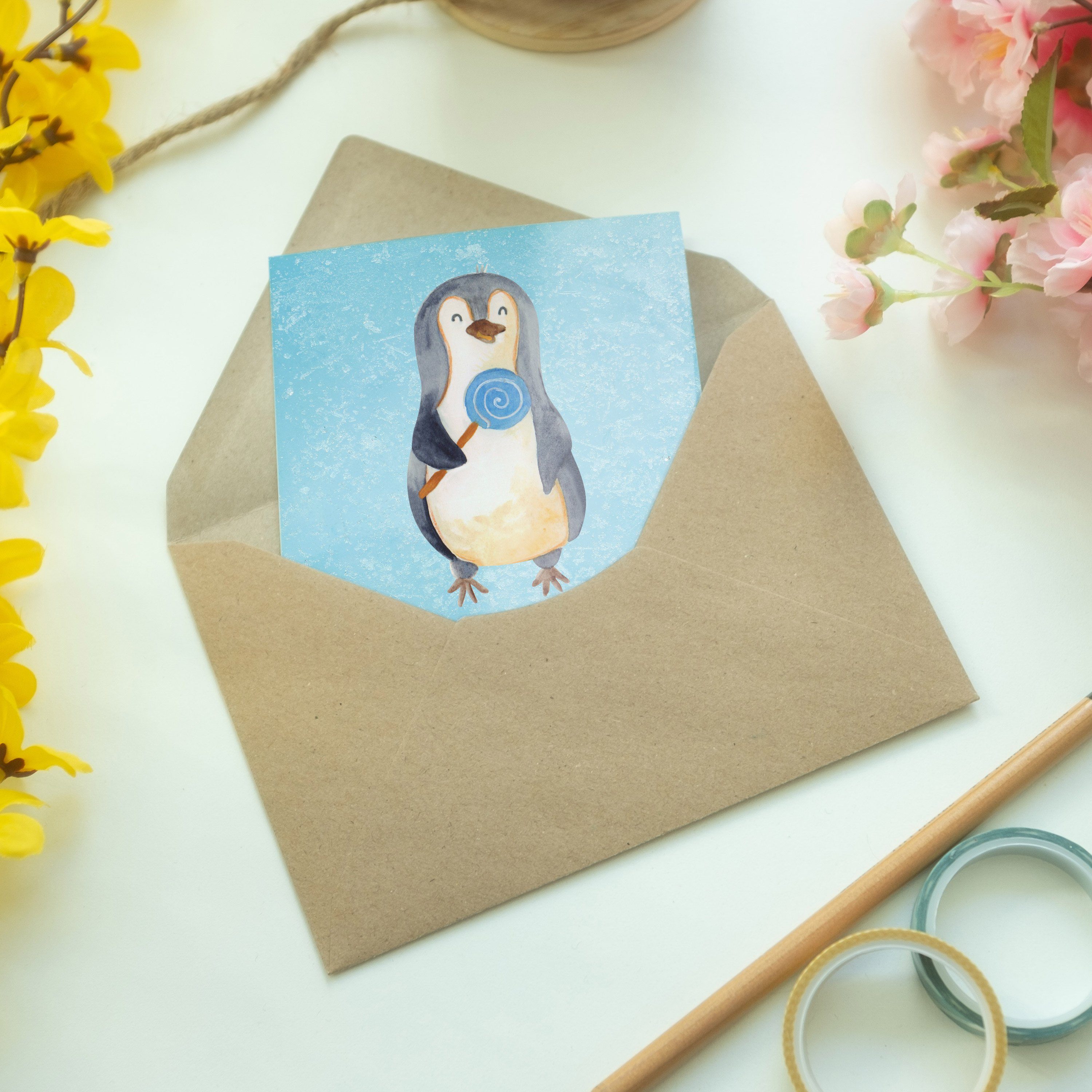 Mr. & Mrs. Panda Grußkarte Eisblau Lolli Pinguin - - Glückwunsc Einladungskarte, Geschenk, Kind