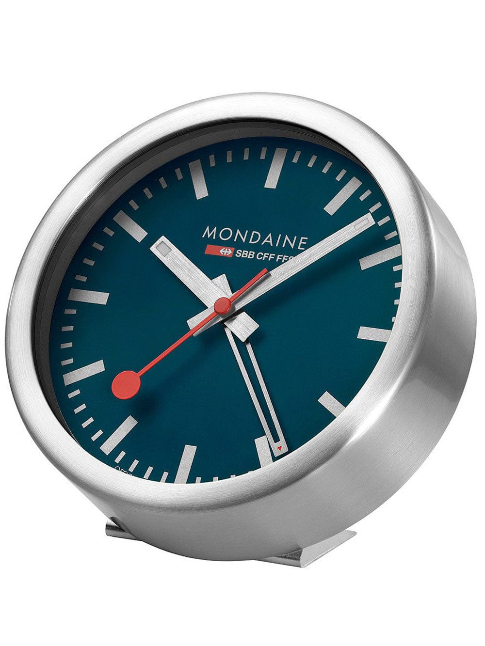 MONDAINE Wecker Mondaine A997.MCAL.46SBV.2 silber-blaue mini Wanduhr Tischuhr & Wecker Alarm,Minute,Sekunde,Stunde