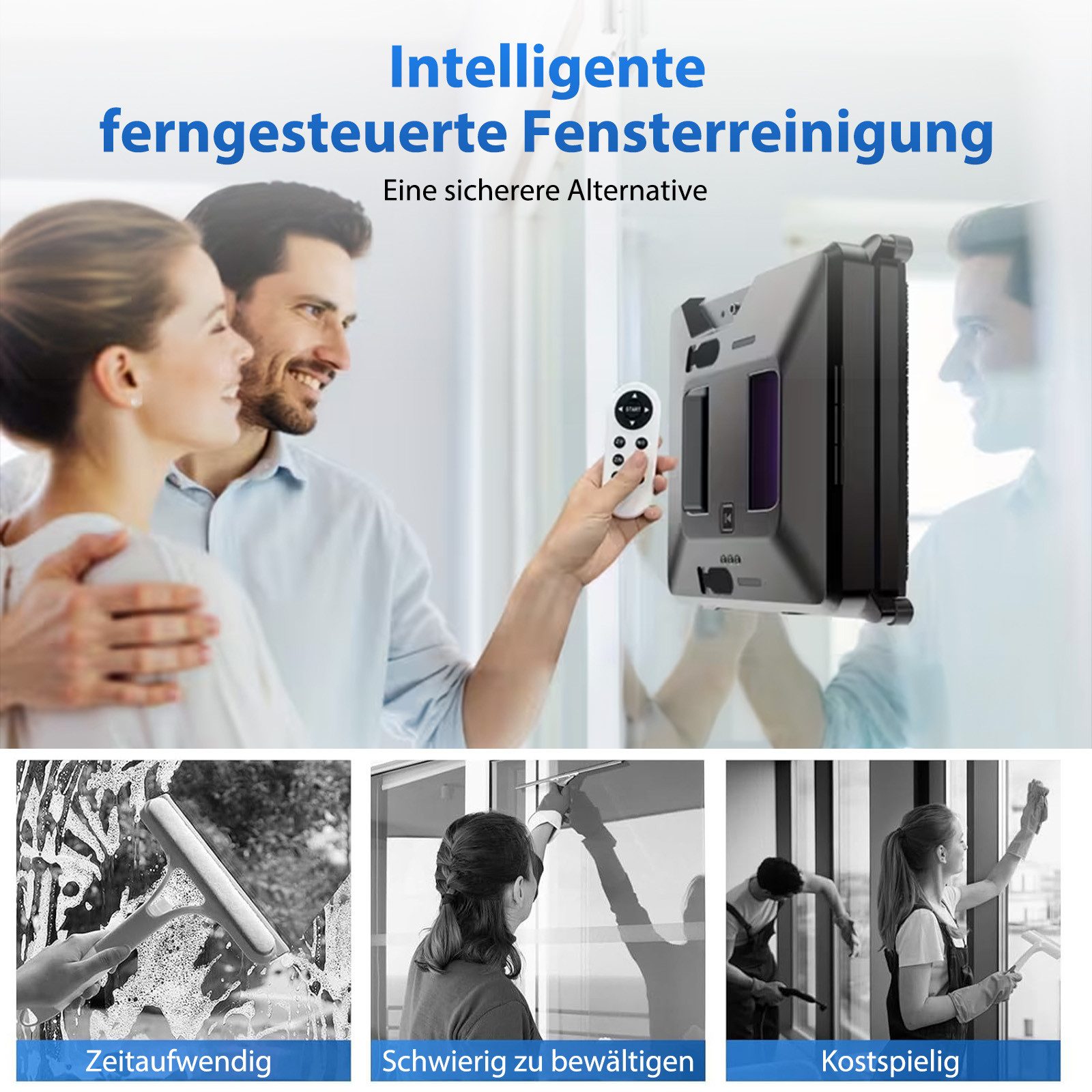 AKKEE Fensterputzroboter Automatischer Fensterputzroboter, Fenstersauger Mit Wassersprühsystem – Bild 3 von 5