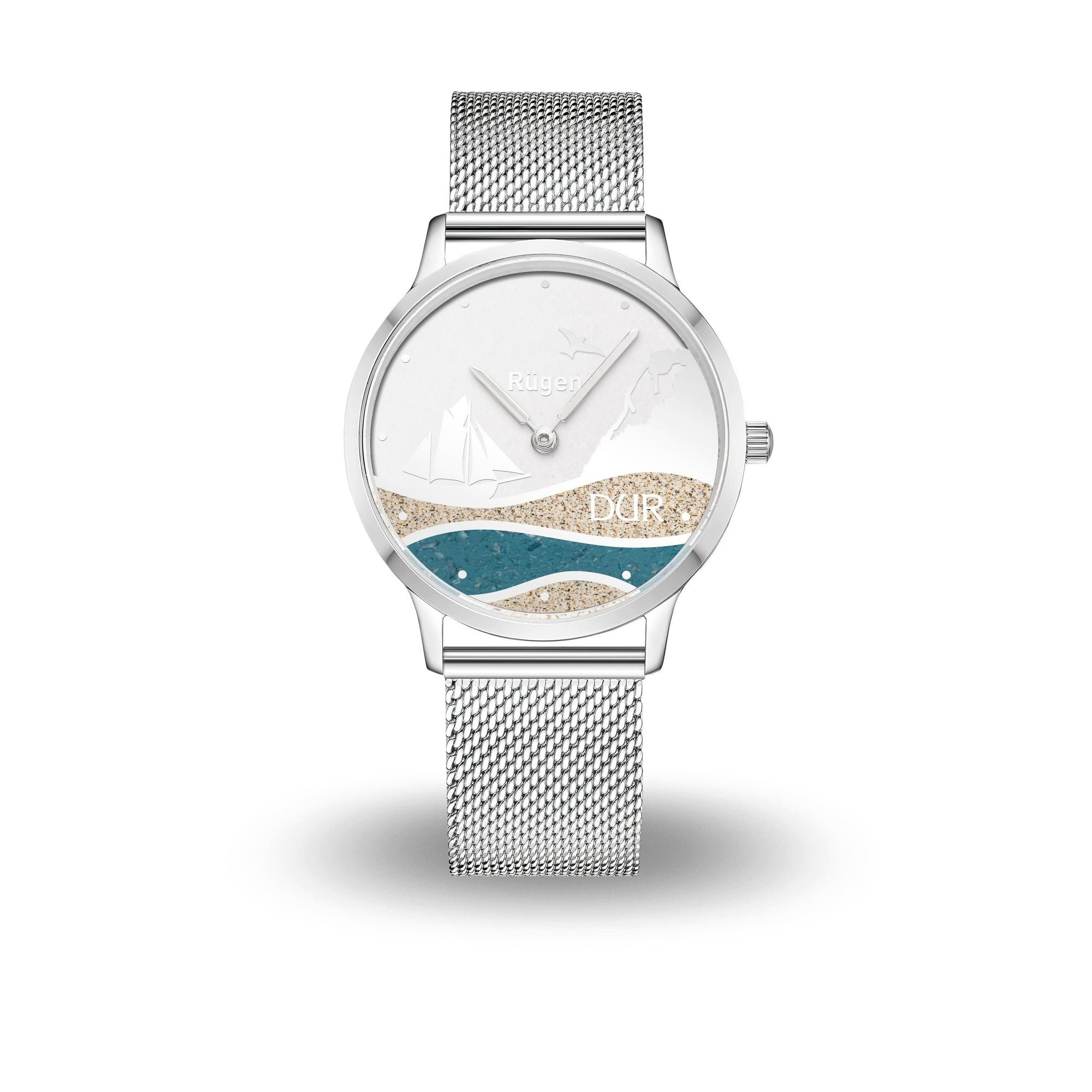 DUR Quarzuhr DUR Schmuck: Uhr 36er "Strandwellen Rügen" mit Strandsand und blauem S