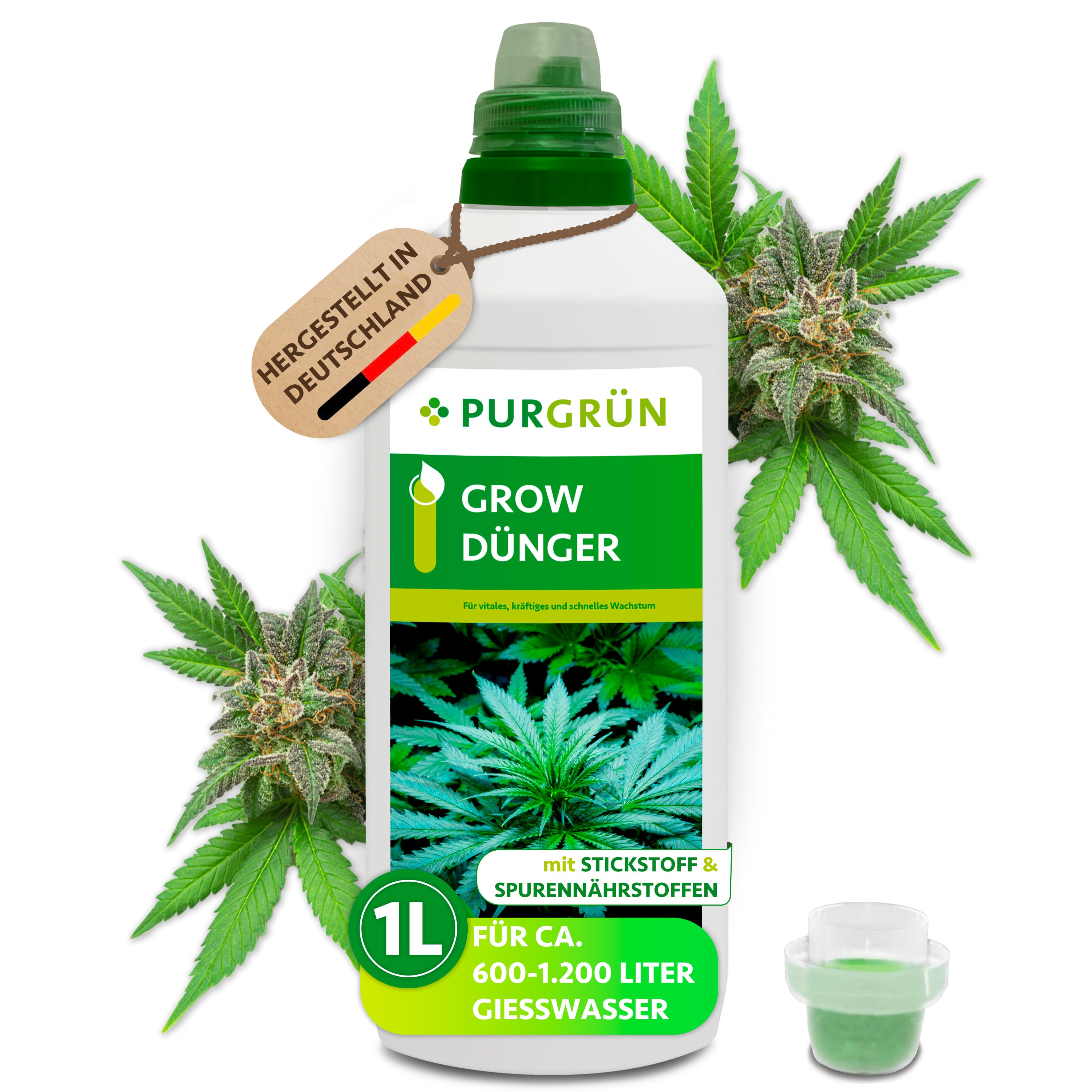 Purgrün Pflanzendünger Grow Dünger, NPK 7+3+6, für Indoor & Outdoor, 1L, Flüssigdünger, 1-St., 1 Liter